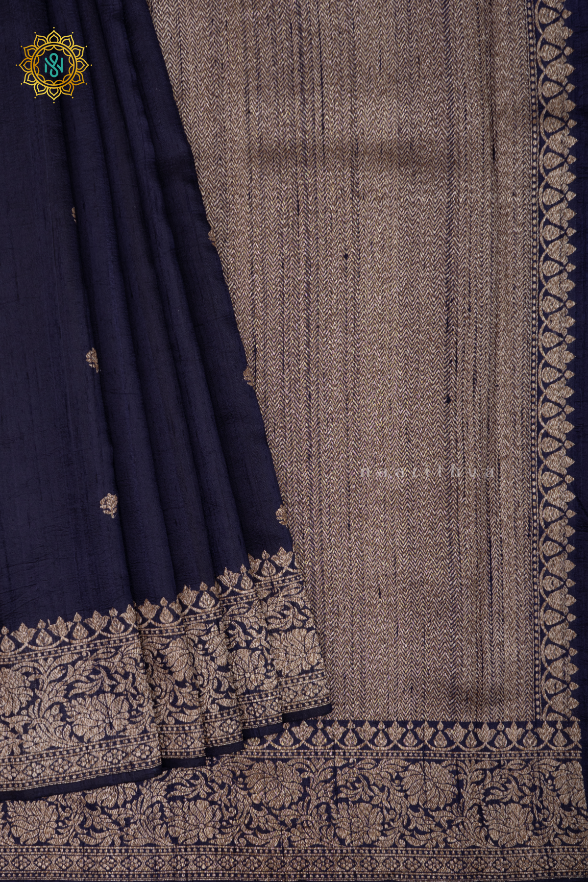 NAVY BLUE WITH MAROON - PURE BANARASI RAW SILK