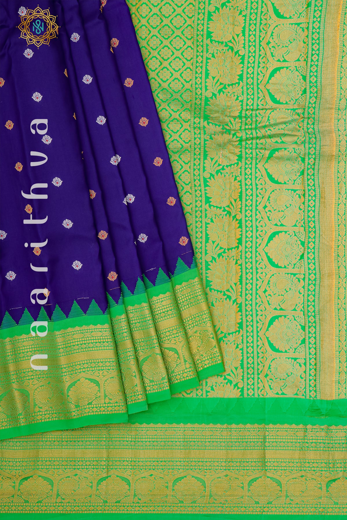 BLUE WITH GREEN - PURE GADWAL SILK