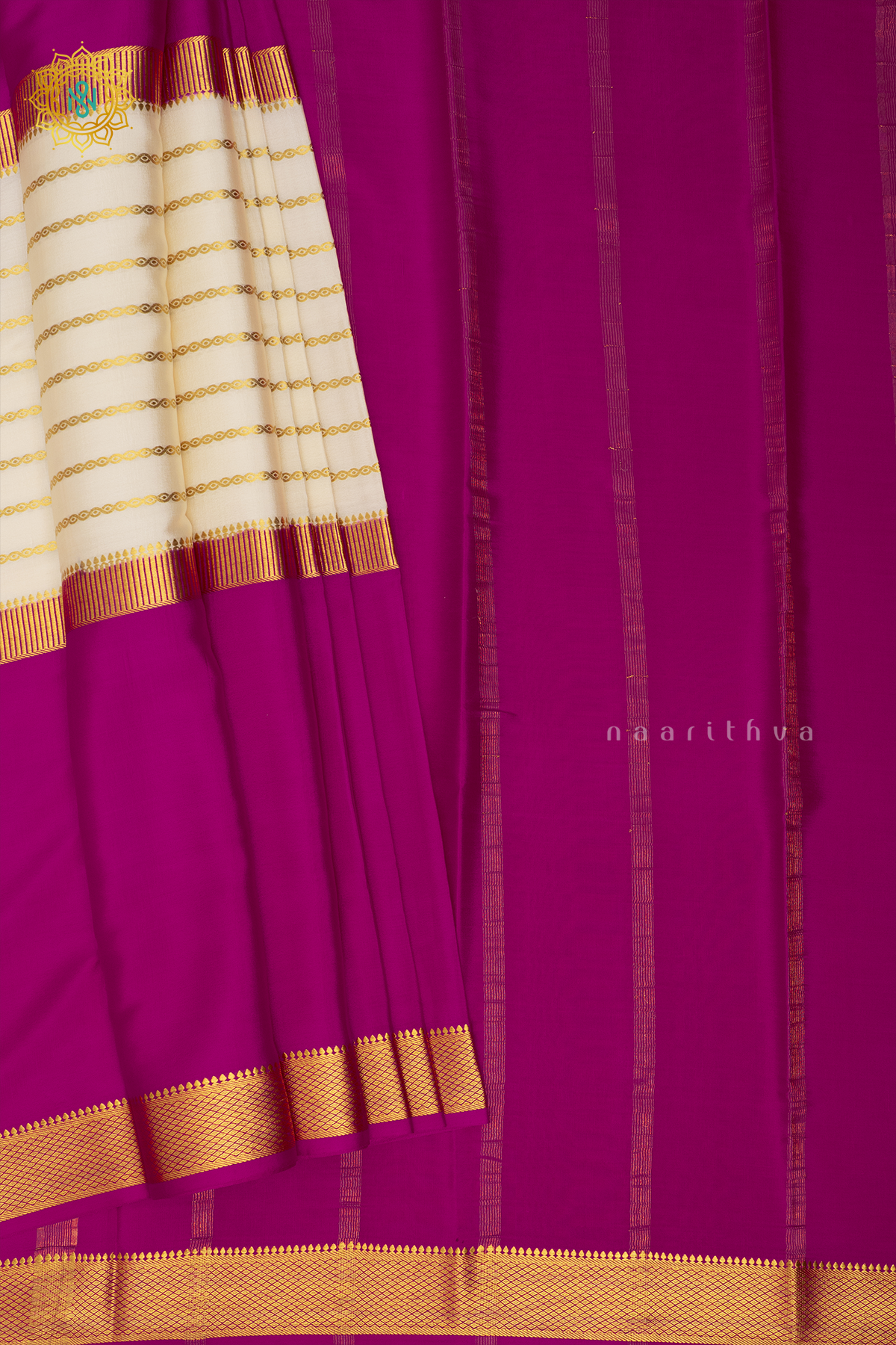 WHITE WITH PINK - PURE MYSORE CREPE SILK