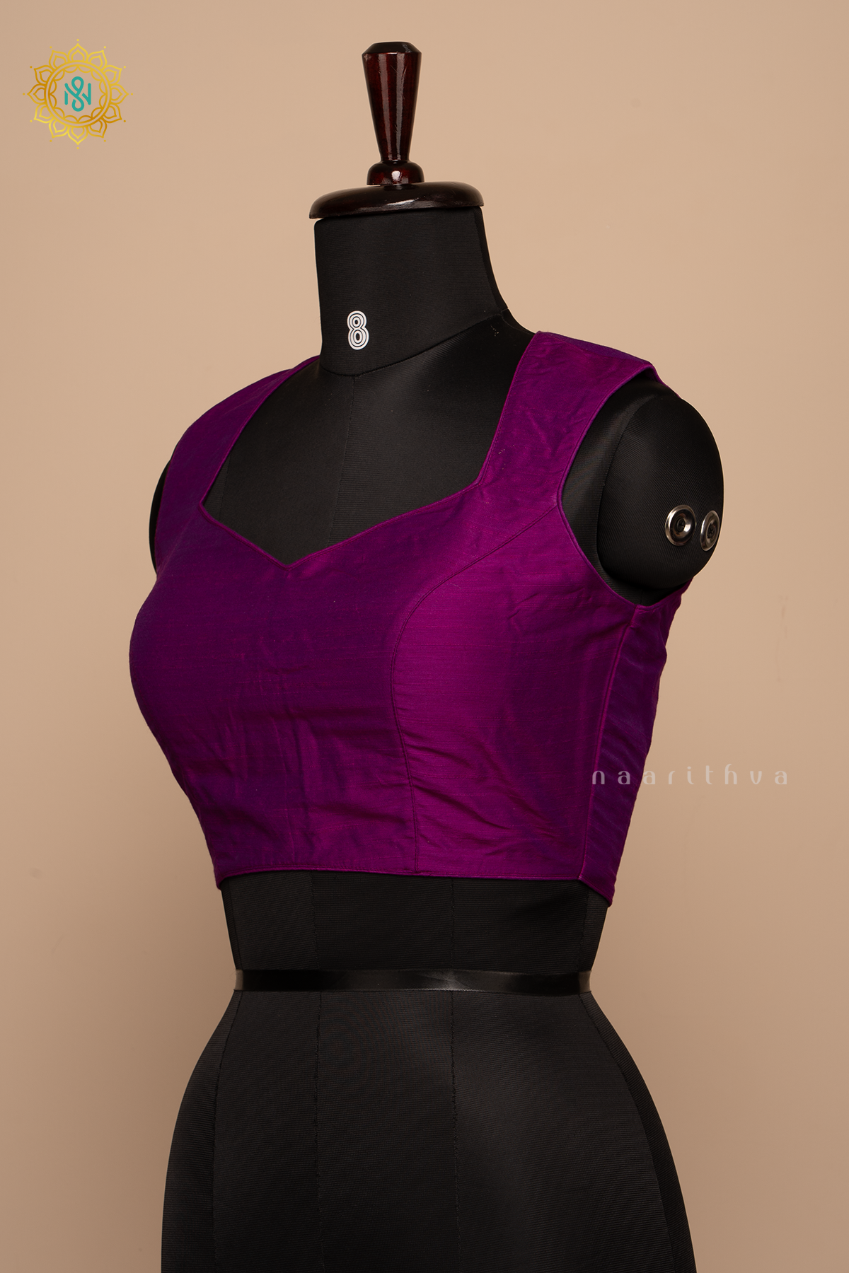 Dual Shade of Purple - Plain Raw Silk Sleeveless Readymade Blouse