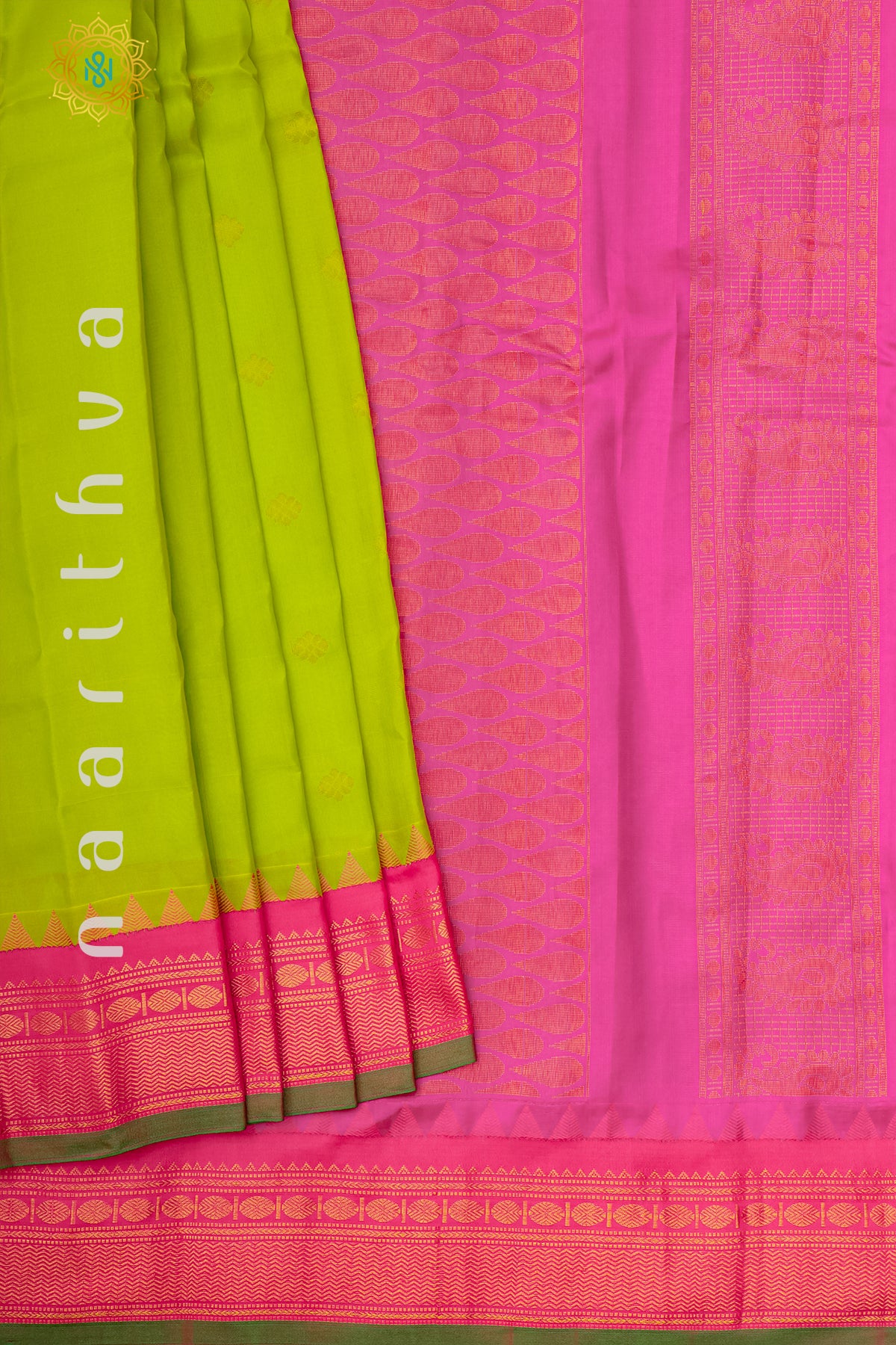 PARROT GREEN WITH PINK - PURE GADWAL SILK