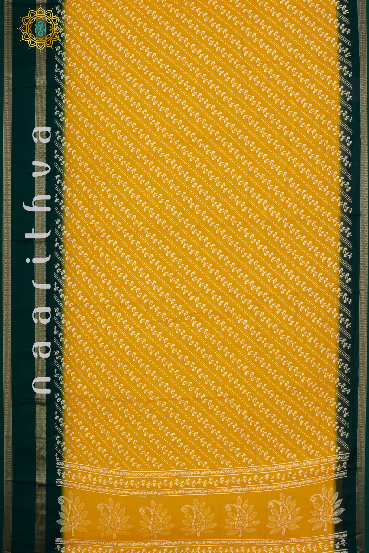 YELLOW WITH BOTTLE GREEN - SEMI GEORGETTE