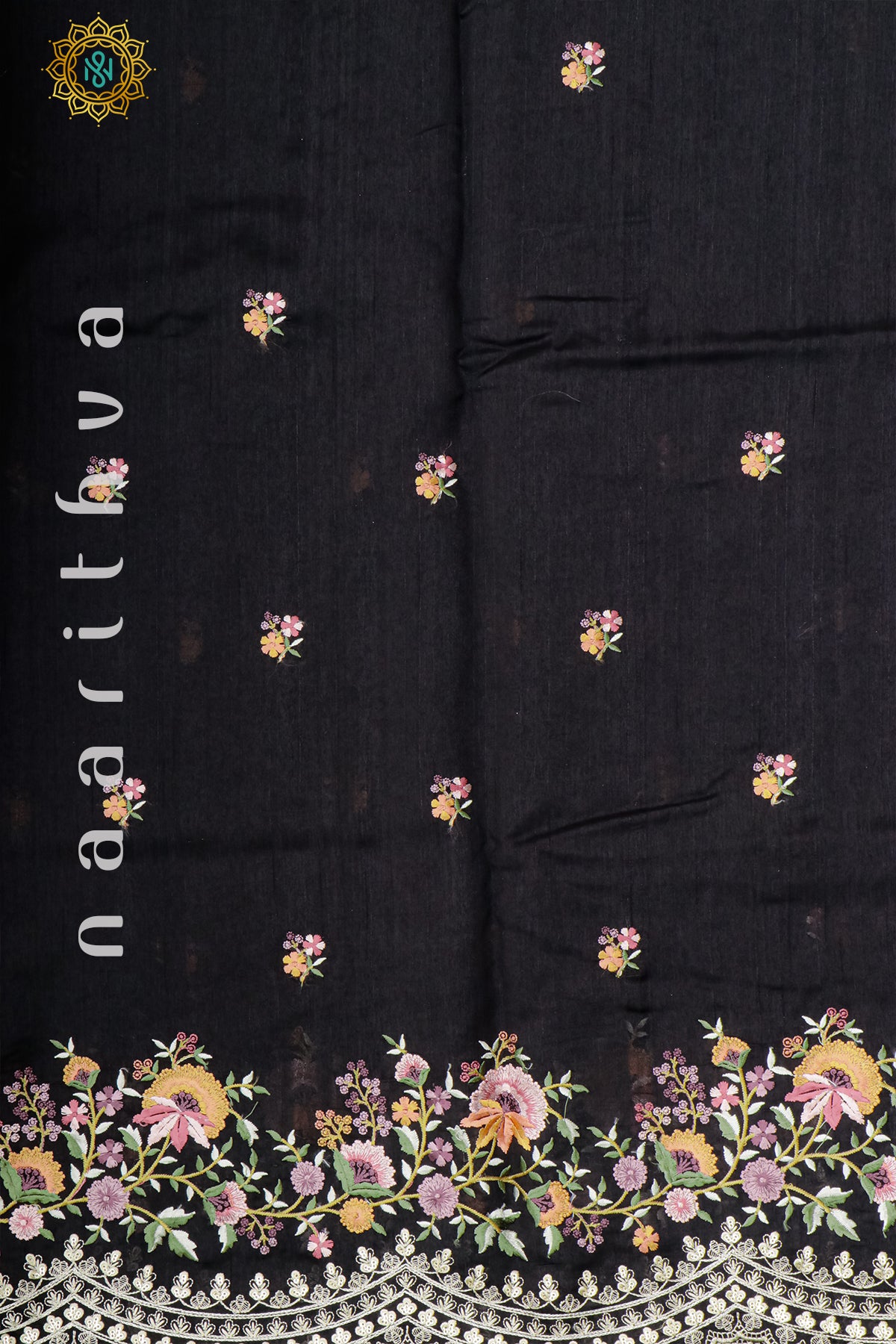 BLACK - SEMI TUSSAR SILK WITH EMBROIDER