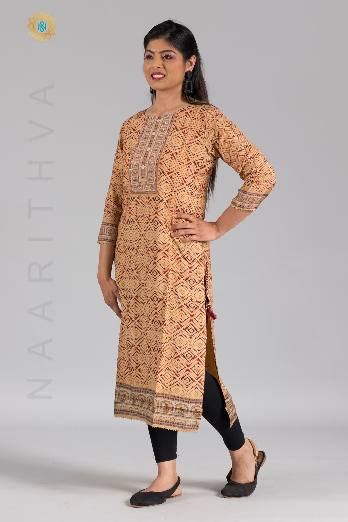 LIGHT BROWN - CASUAL WEAR KURTI WITH SIMPLE EMBROIDERY WORK