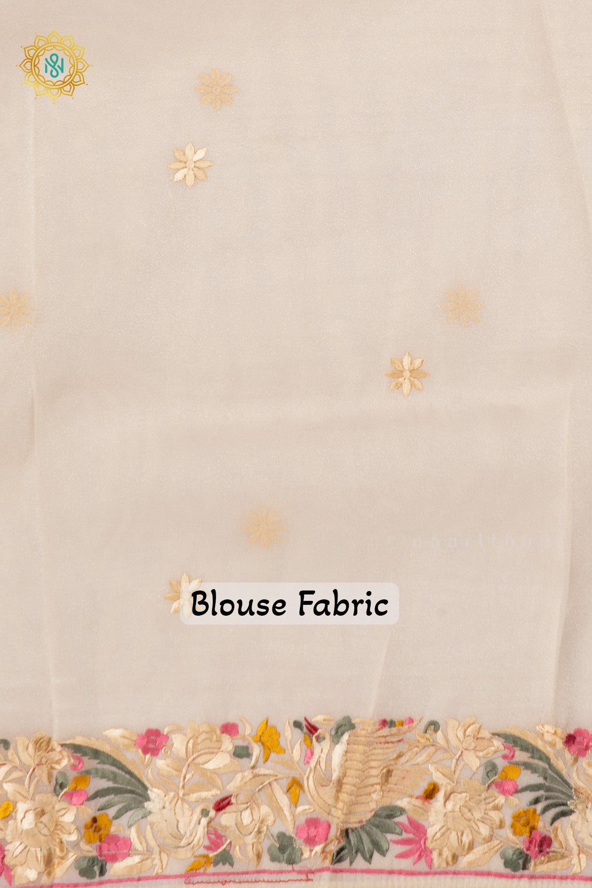 Off White Tissue Organza Saree All Over Hand Embroidery Buttas with Hand Embroidery Border