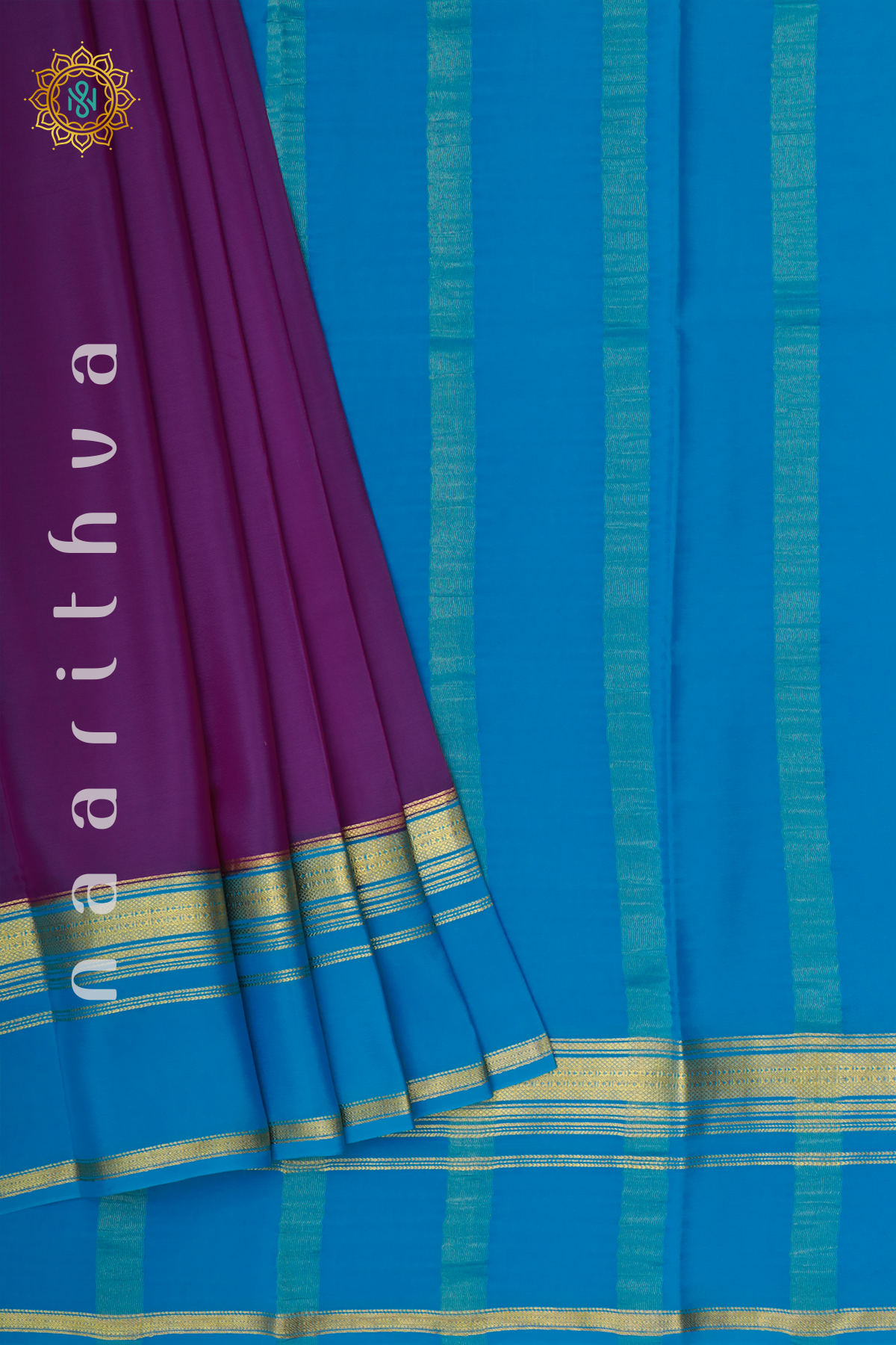 MAGENTA WITH SKY BLUE - PURE MYSORE CREPE SILK