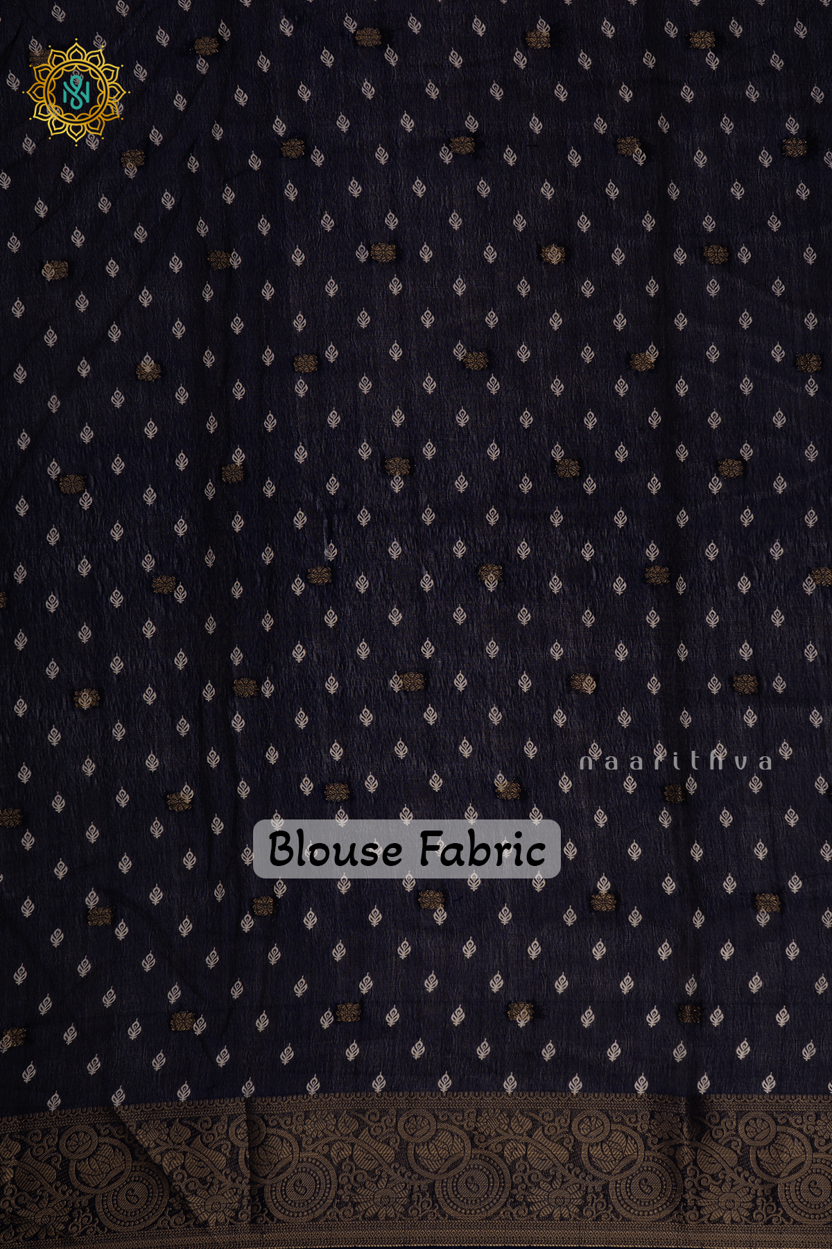 Navy Blue Semi Georgette Saree with Zari Buttas, Printed Body and Zari Border