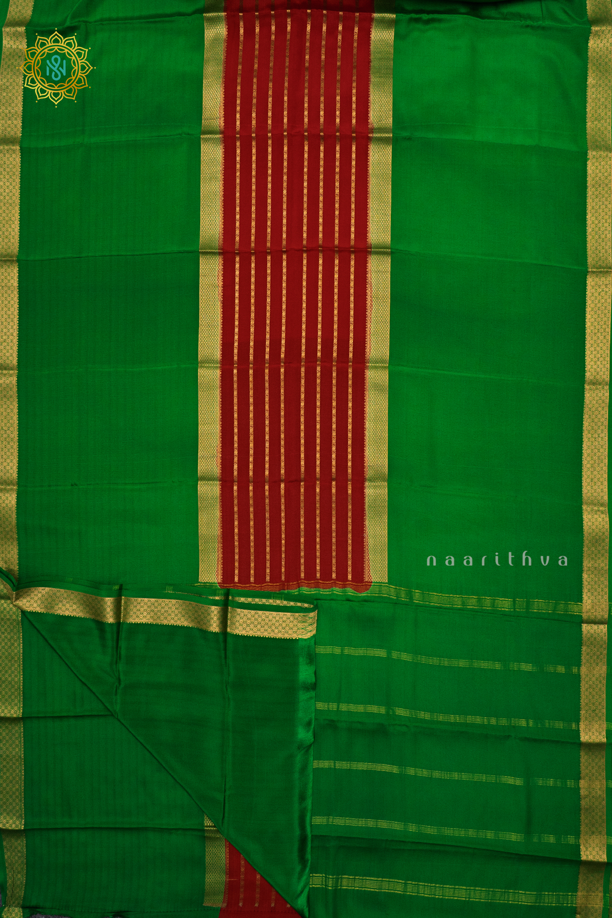 RED WITH GREEN - PURE MYSORE CREPE SILK