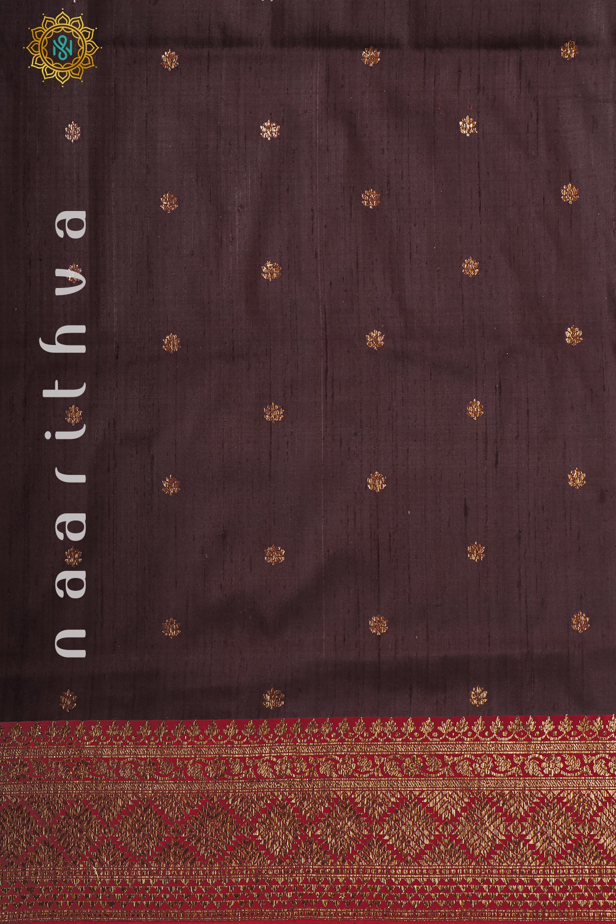 BROWN WITH RED - PURE RAW SILK
