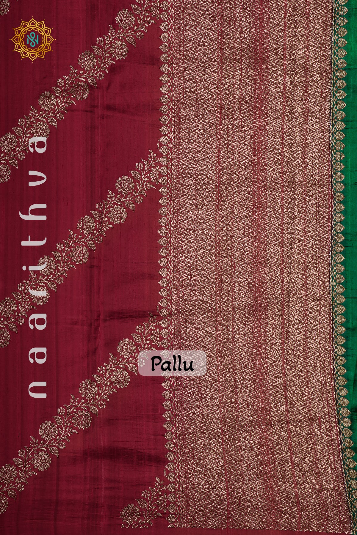 RED WITH GREEN - PURE RAW SILK