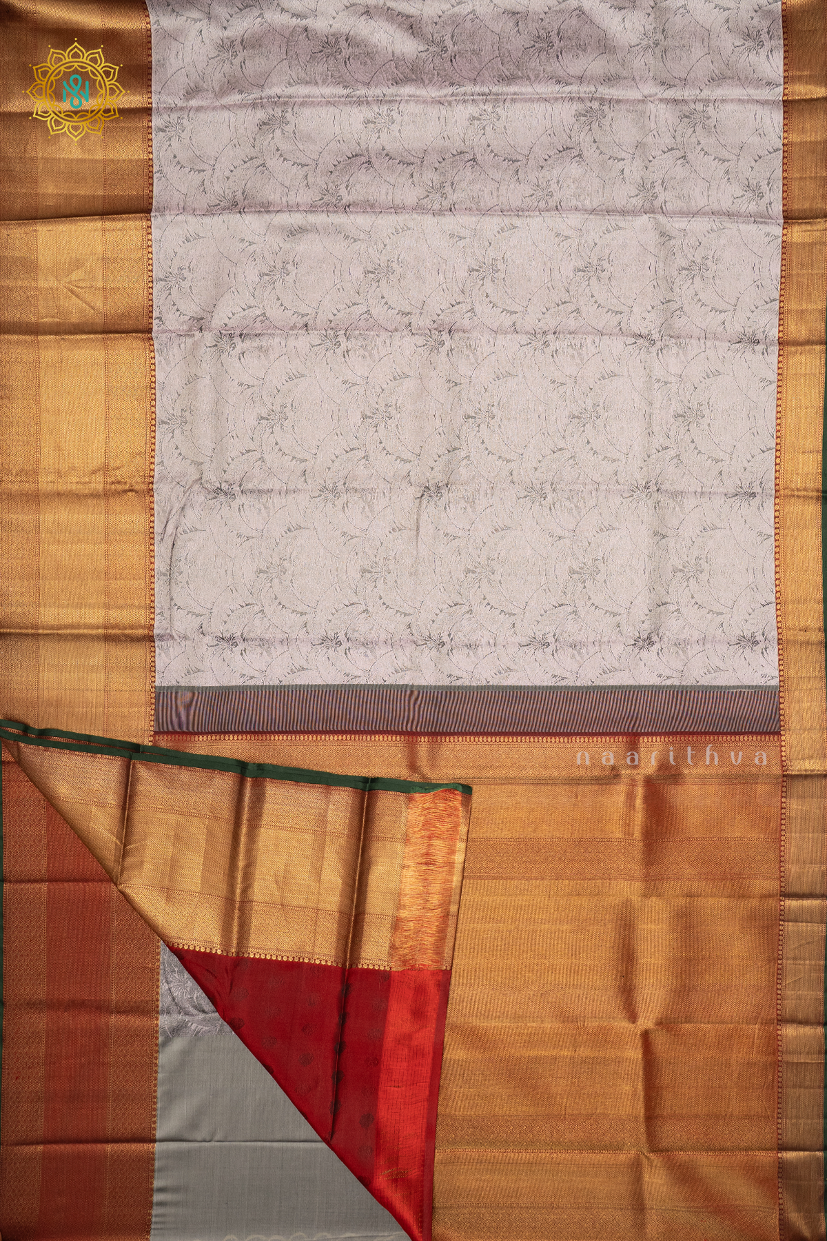 GREY WITH MAROON - PURE KANJIVARAM SILK