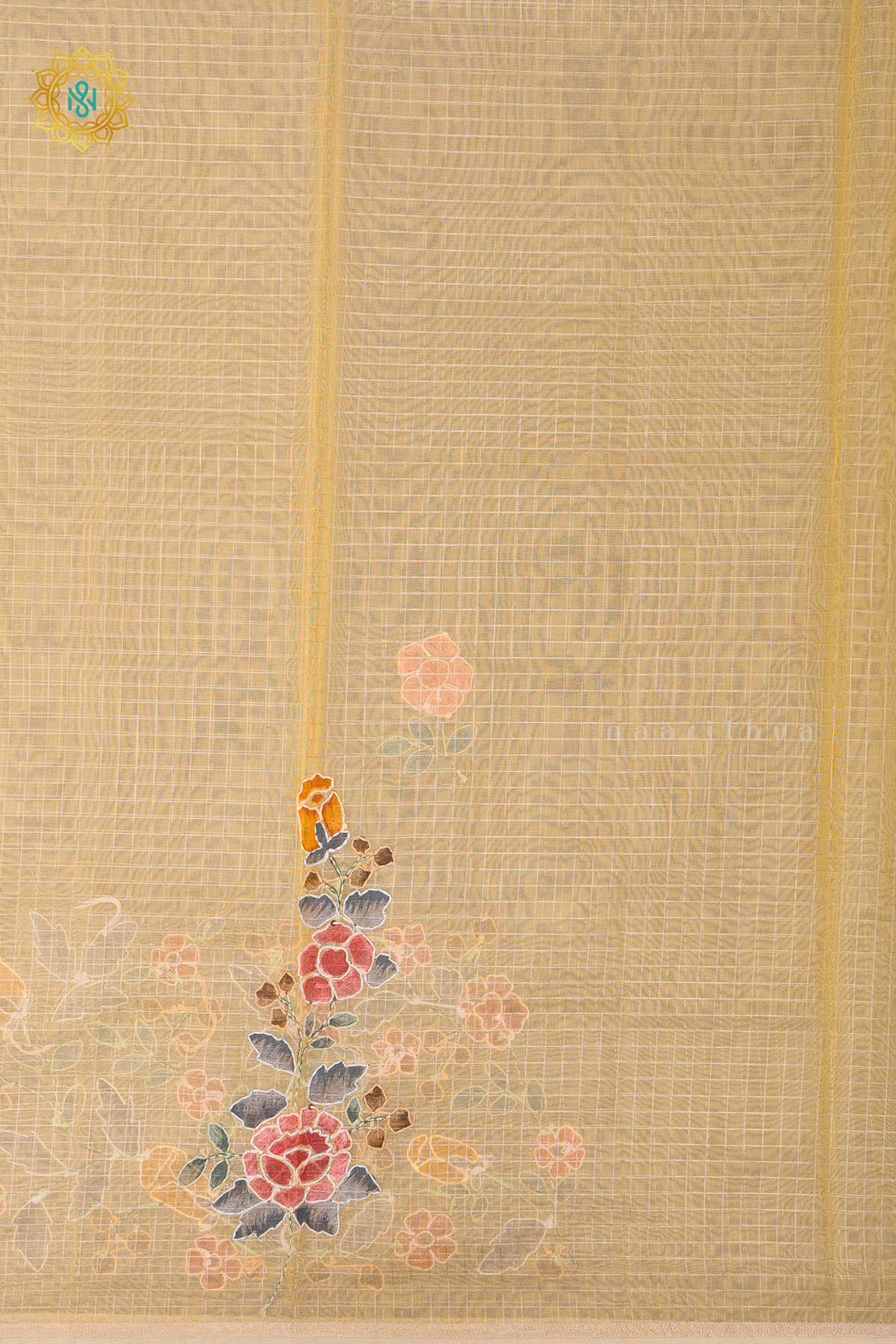 PEACHISH ORANGE - ORGANZA WITH KATHA WORK