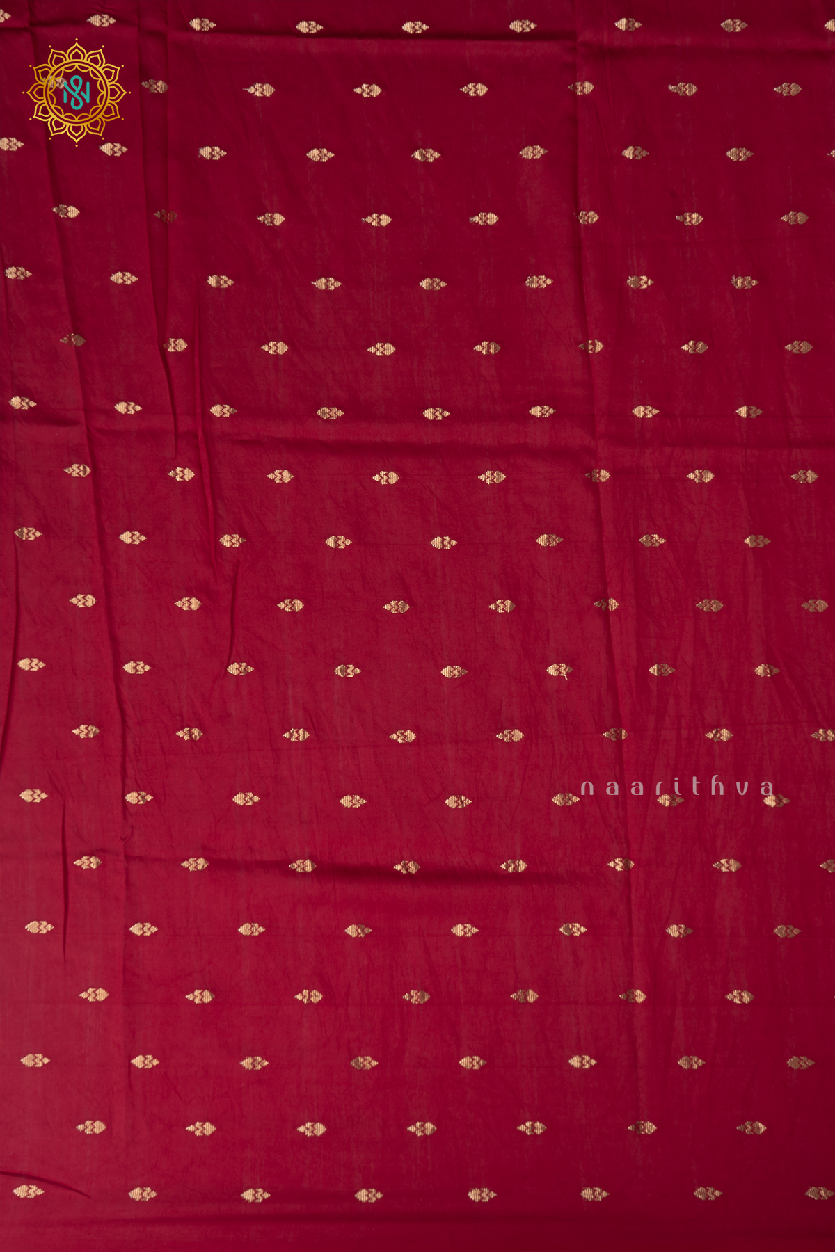 Aqua Blue With Red Printed Semi Crepe Silk With Contrast Border, Pallu