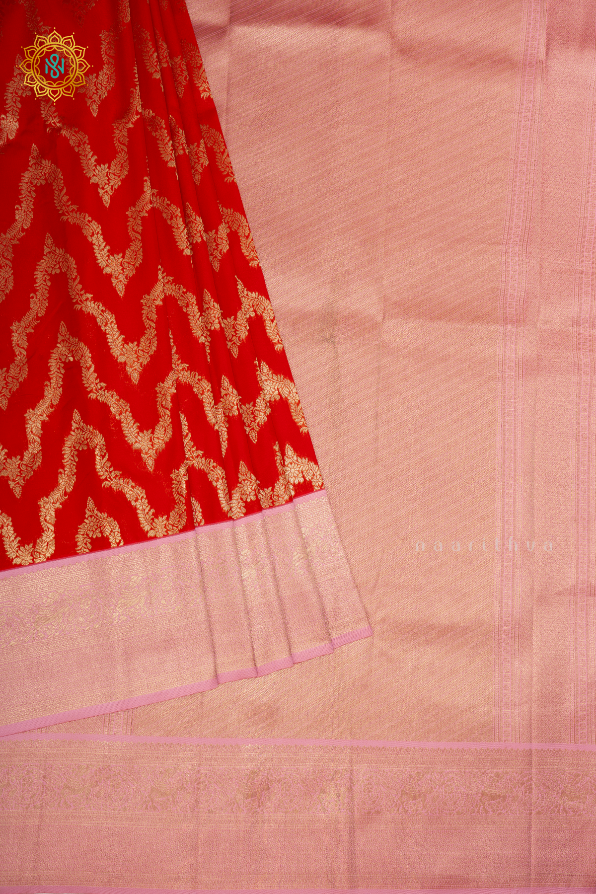 RED WITH LIGHT PINK - SEMI KANCHI