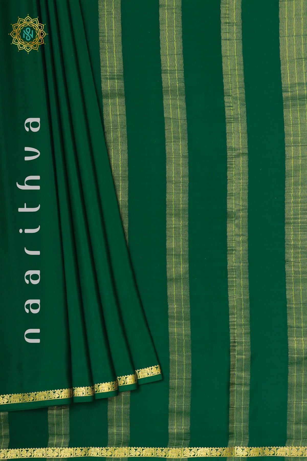 BOTTLE GREEN - PURE MYSORE CREPE SILK