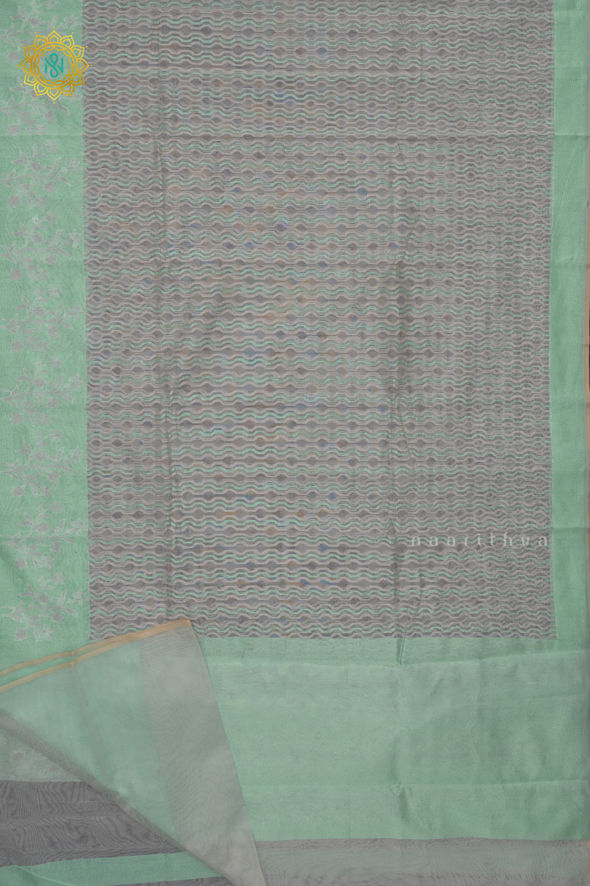 WHITE WITH AQUA GREEN - KOTA COTTON