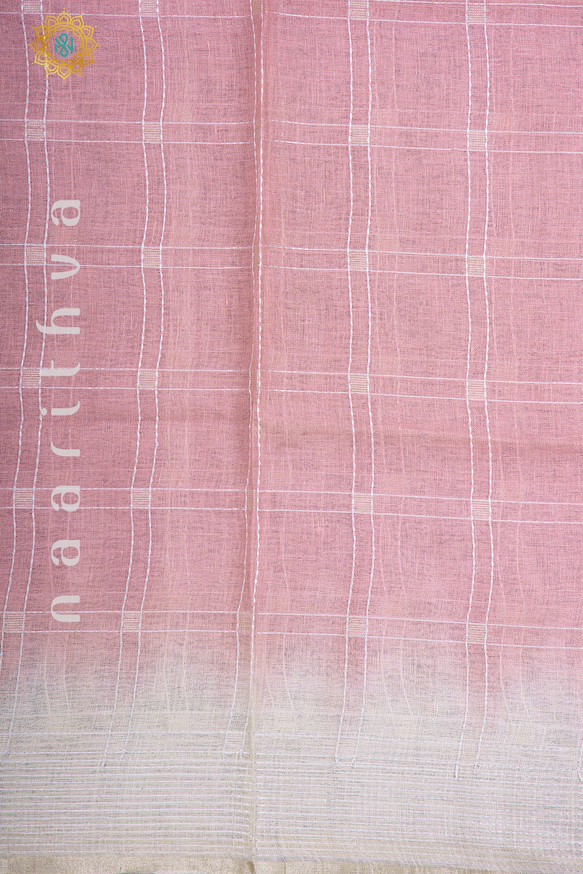 PEACH WITH OFF WHITE - PURE LINEN