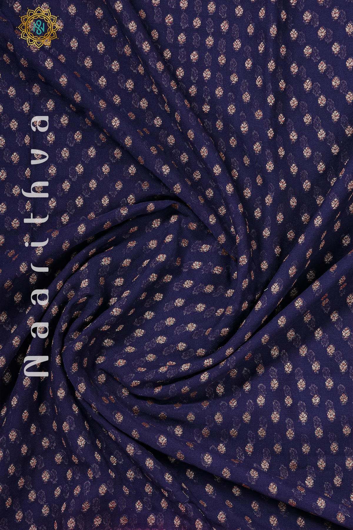 NAVY BLUE WITH PINK - PURE HANDLOOM KHADDI GEORGETTE BANARAS