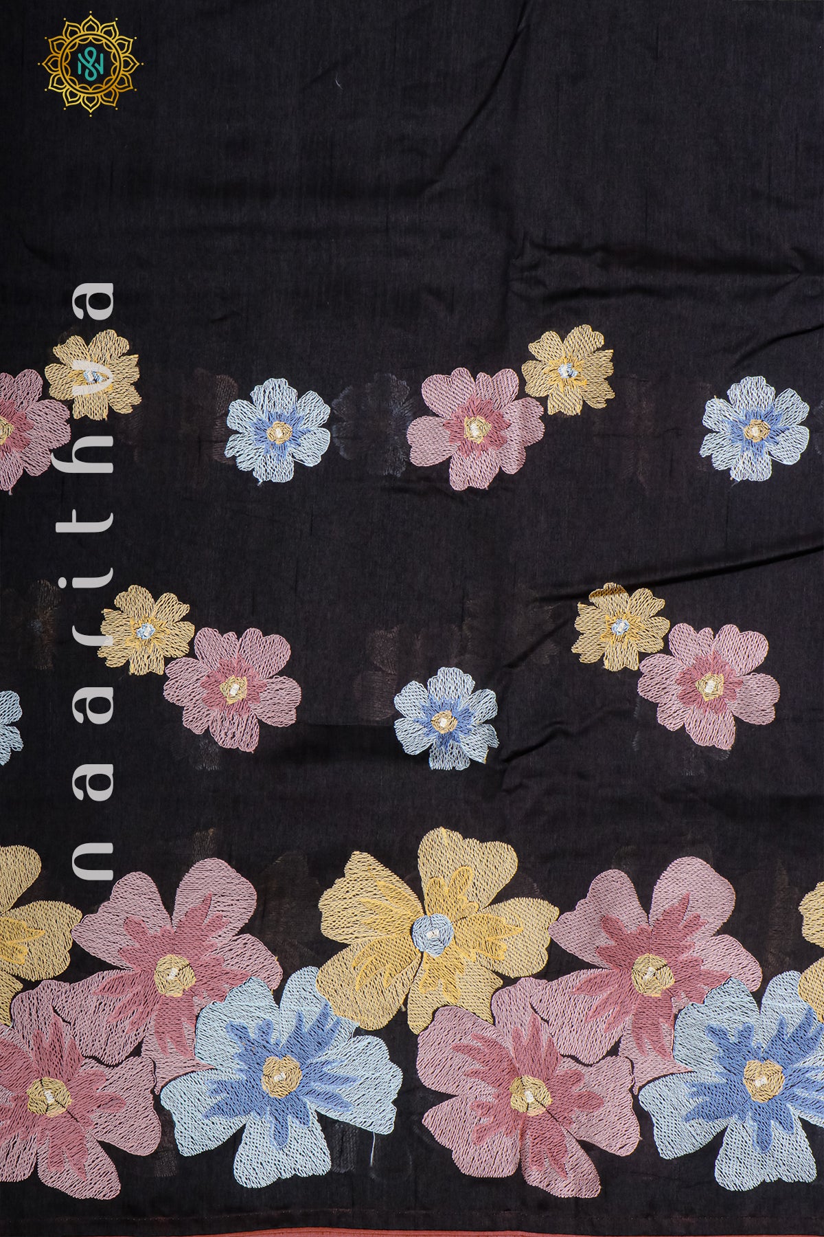 BLACK - SEMI TUSSAR SILK WITH EMBROIDER