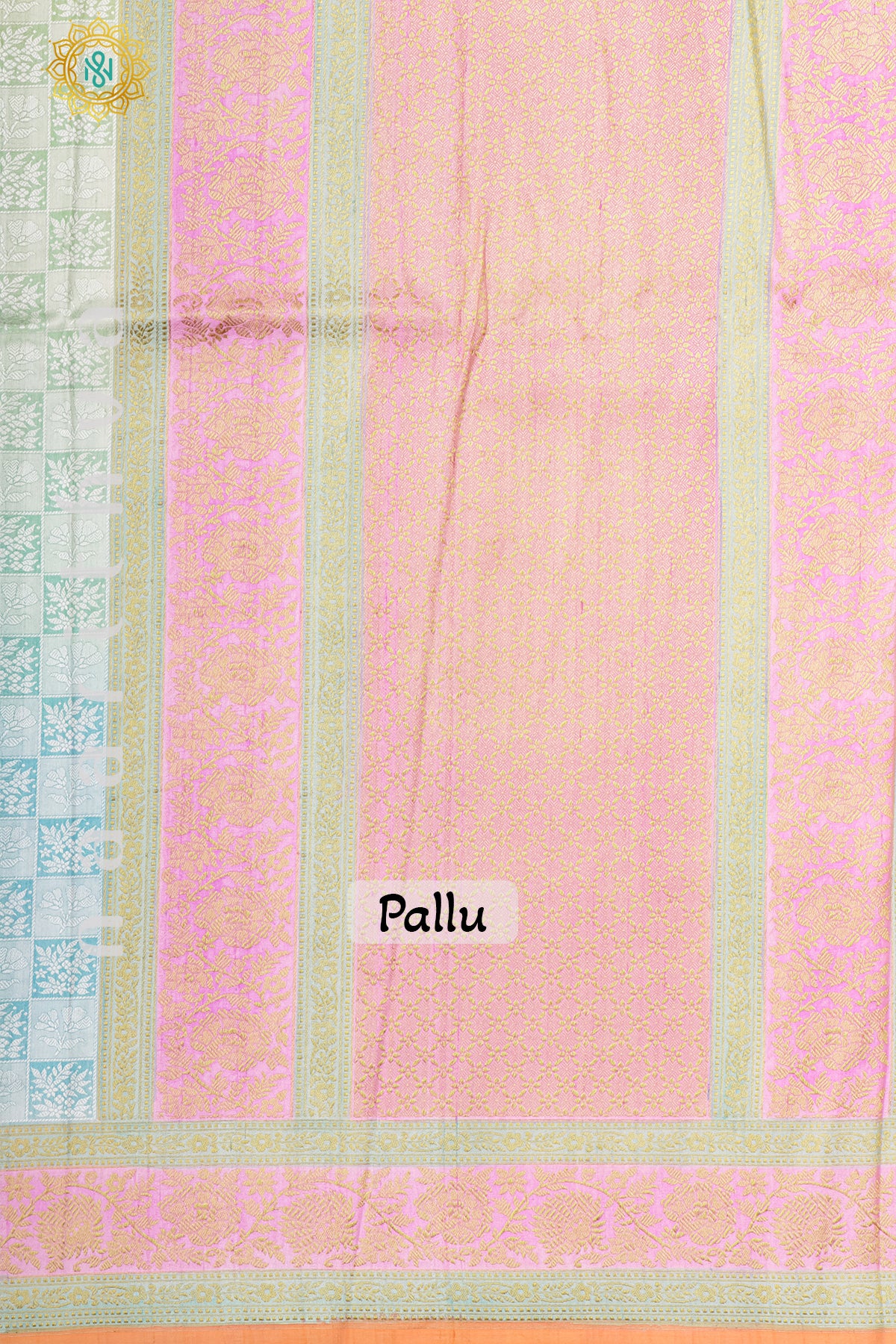 AQUA GREEN WITH AQUA BLUE & ORANGE - PURE HAND PAINTED TUSSAR GEORGETTE