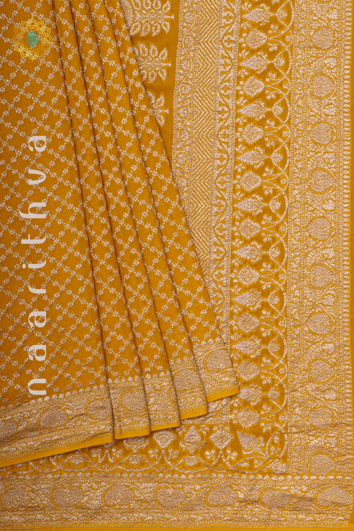 YELLOW WITH WINE - PURE BANARASI KHADDI GEORGETTE