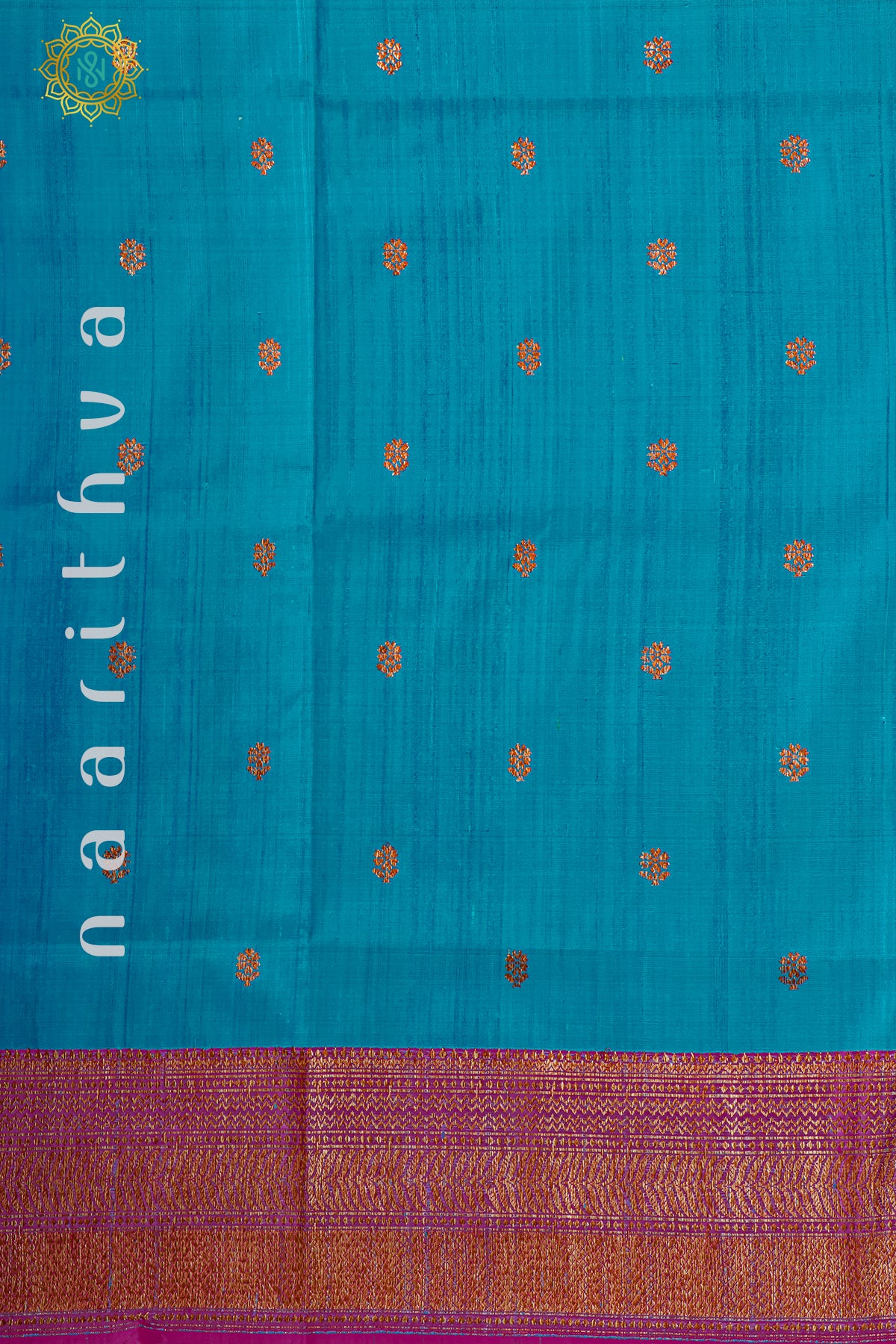 SKY BLUE WITH PINK - PURE RAW SILK