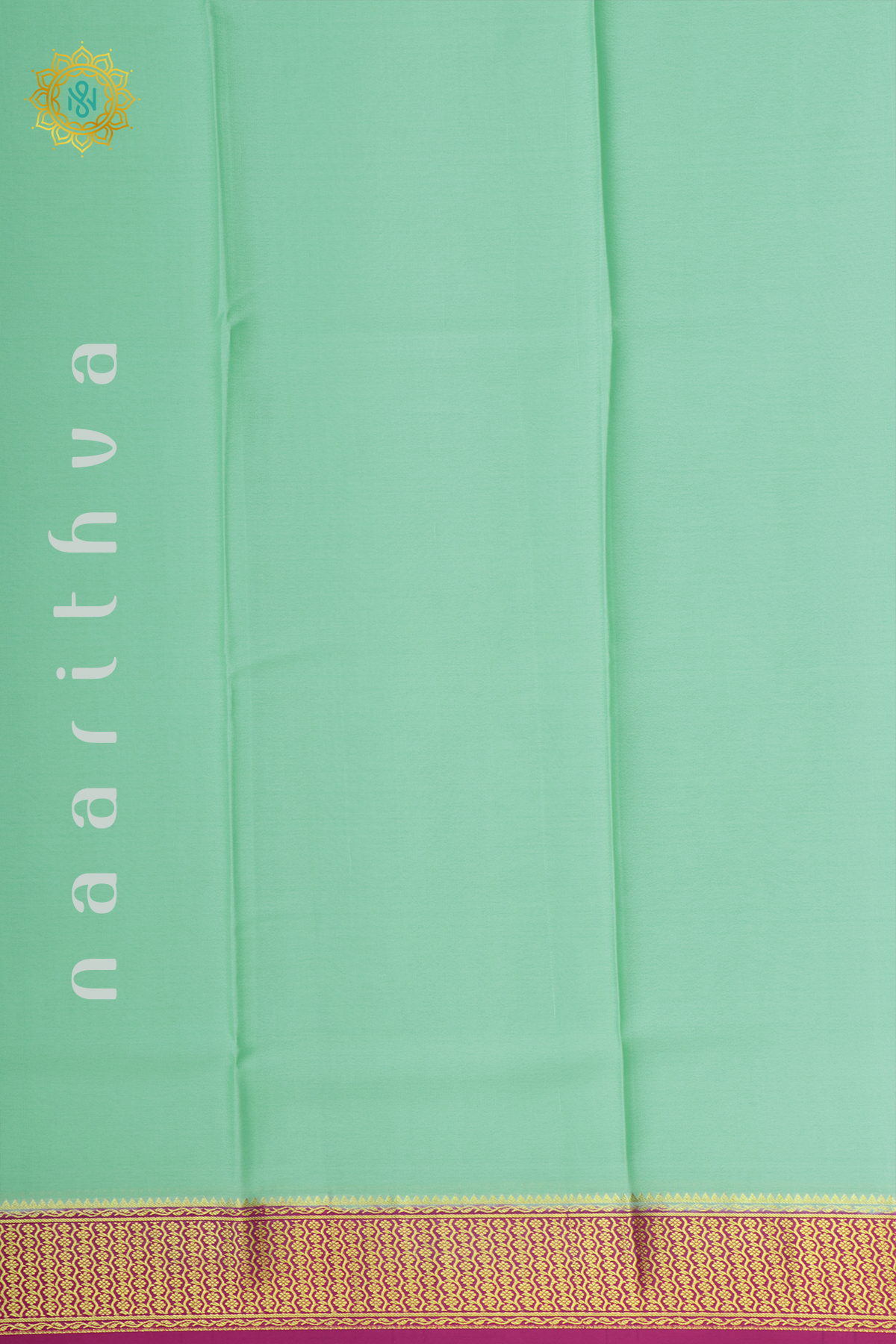 AQUA GREEN WITH PINK - PURE MYSORE CREPE SILK