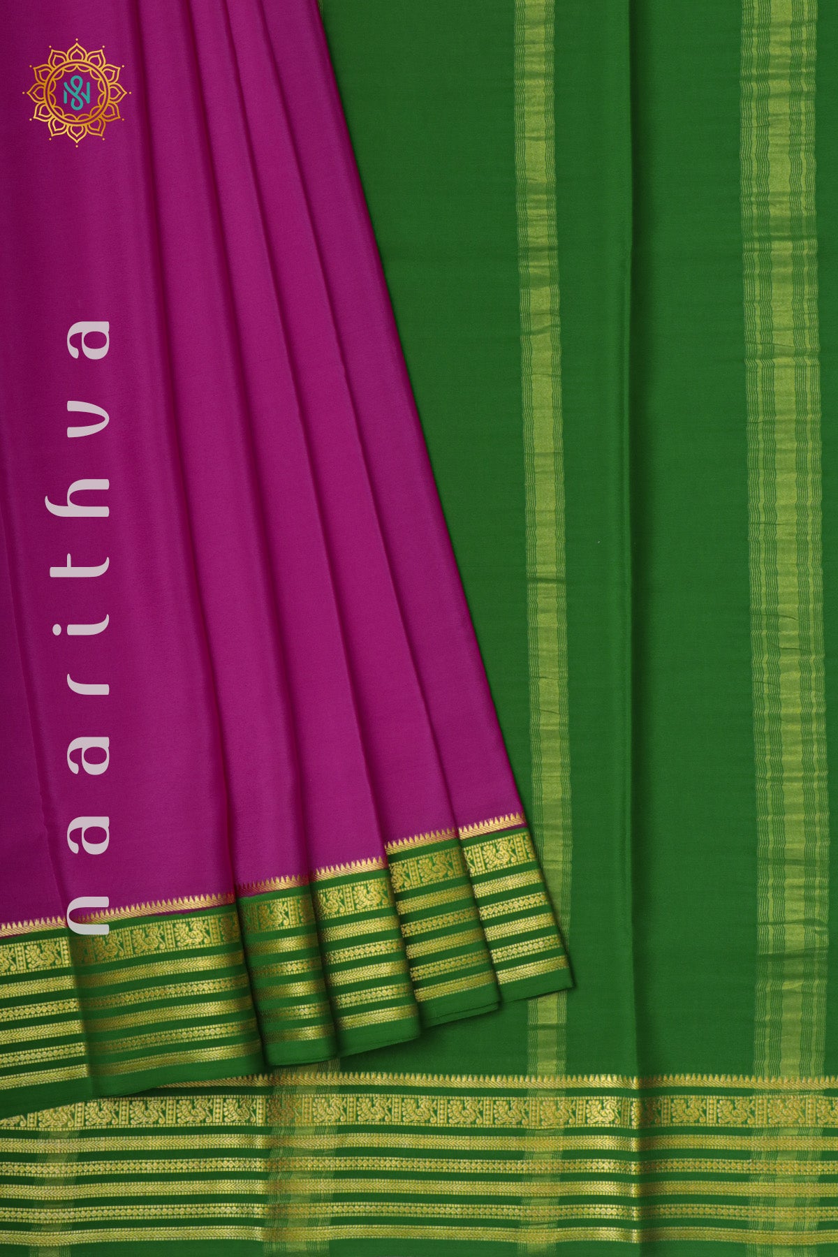 PINK WITH GREEN - PURE MYSORE CREPE SILK