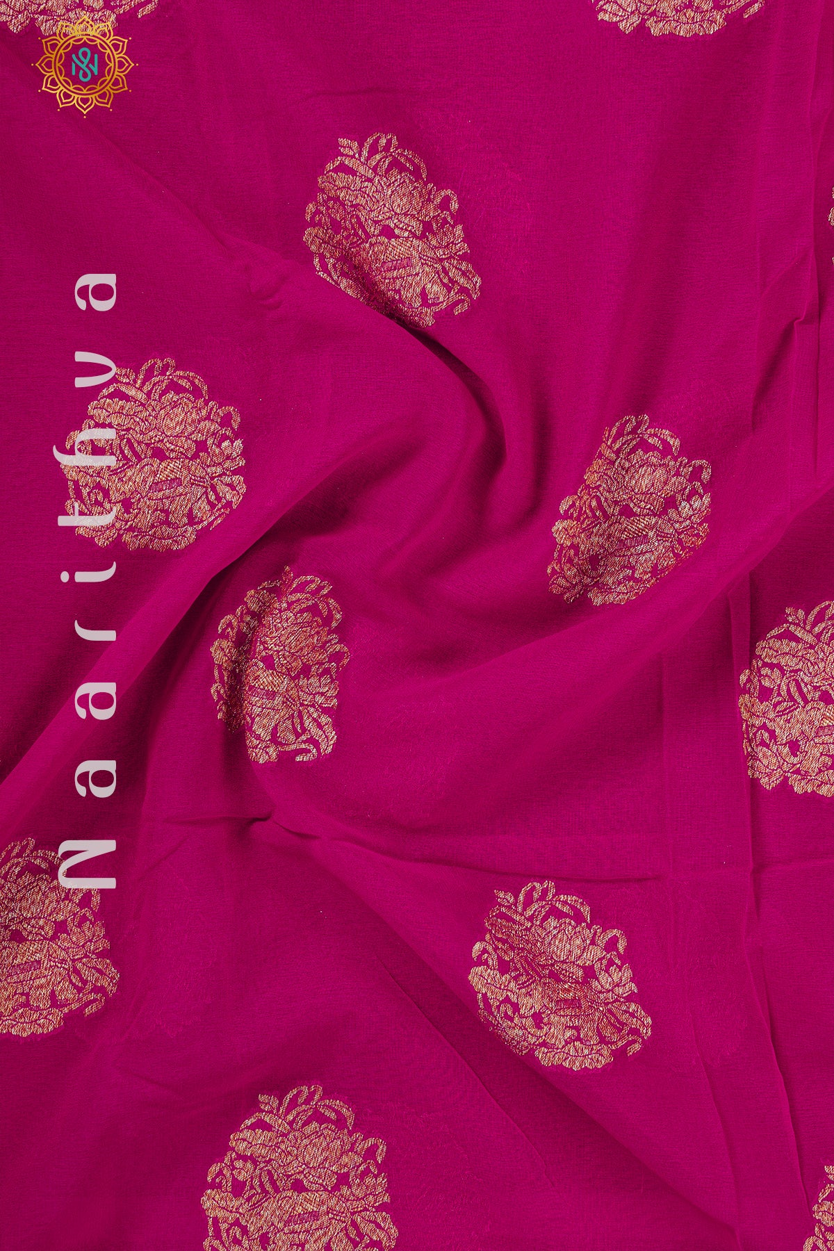 PINK WITH BLUE - PURE HANDLOOM KHADDI GEORGETTE BANARAS