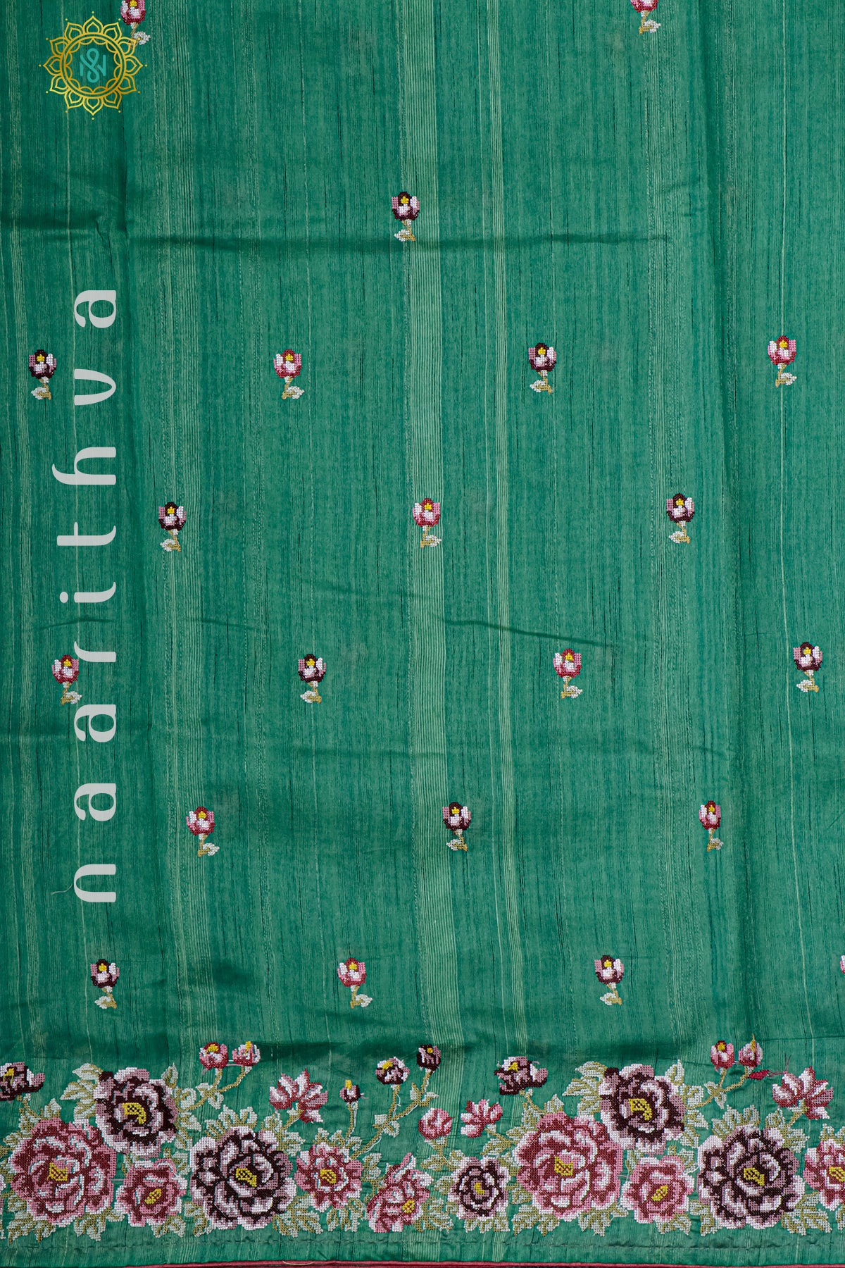GREEN - SEMI TUSSAR SILK WITH EMBROIDERY