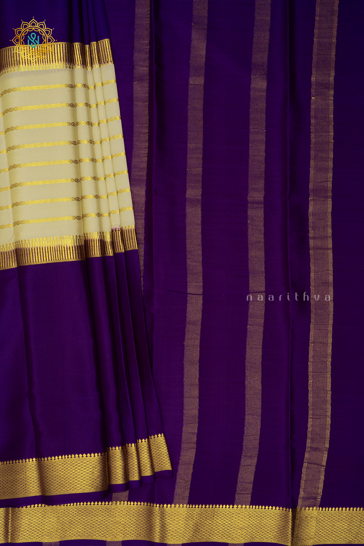 WHITE WITH VIOLET - PURE MYSORE CREPE SILK