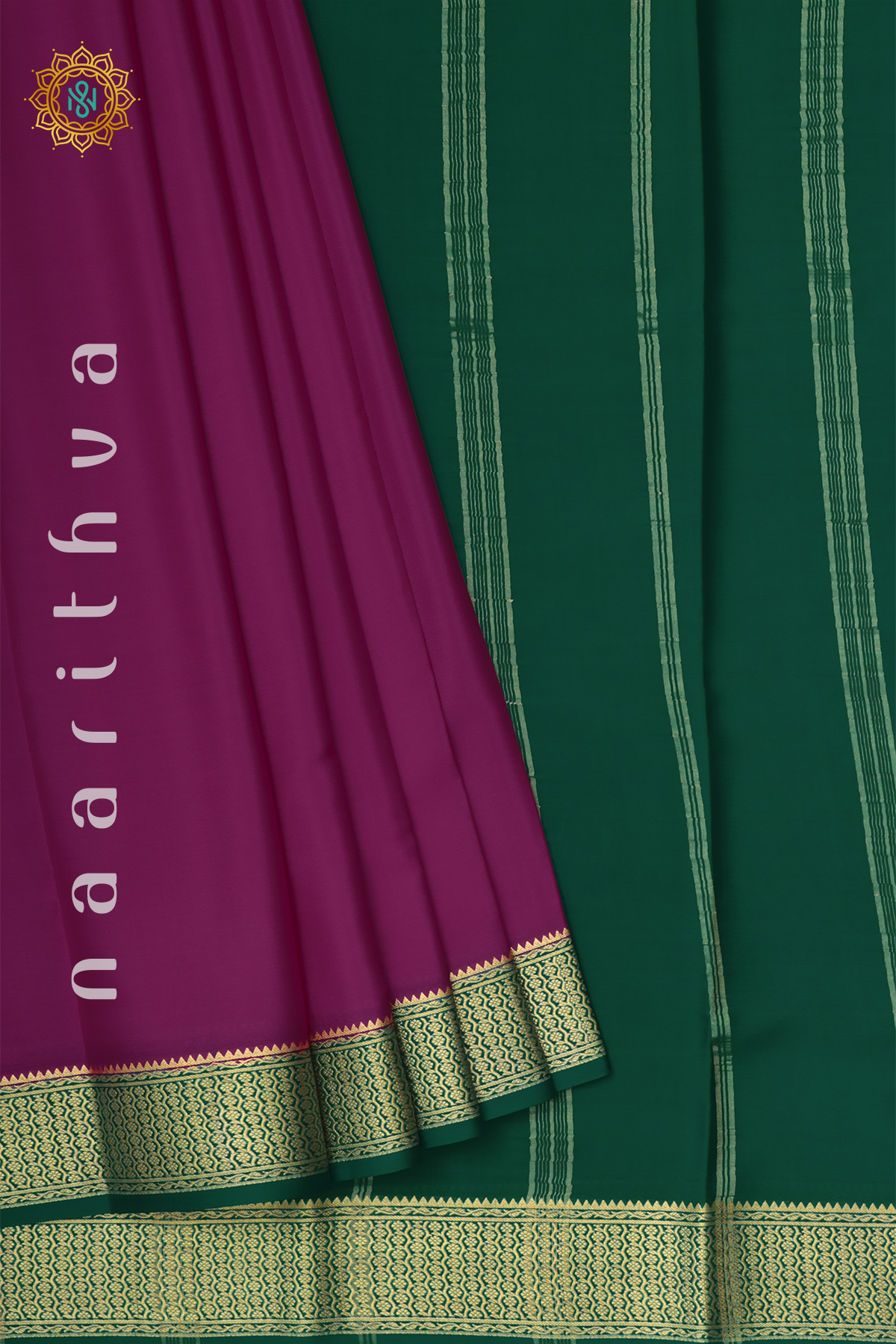 PINK WITH GREEN - PURE MYSORE CREPE SILK