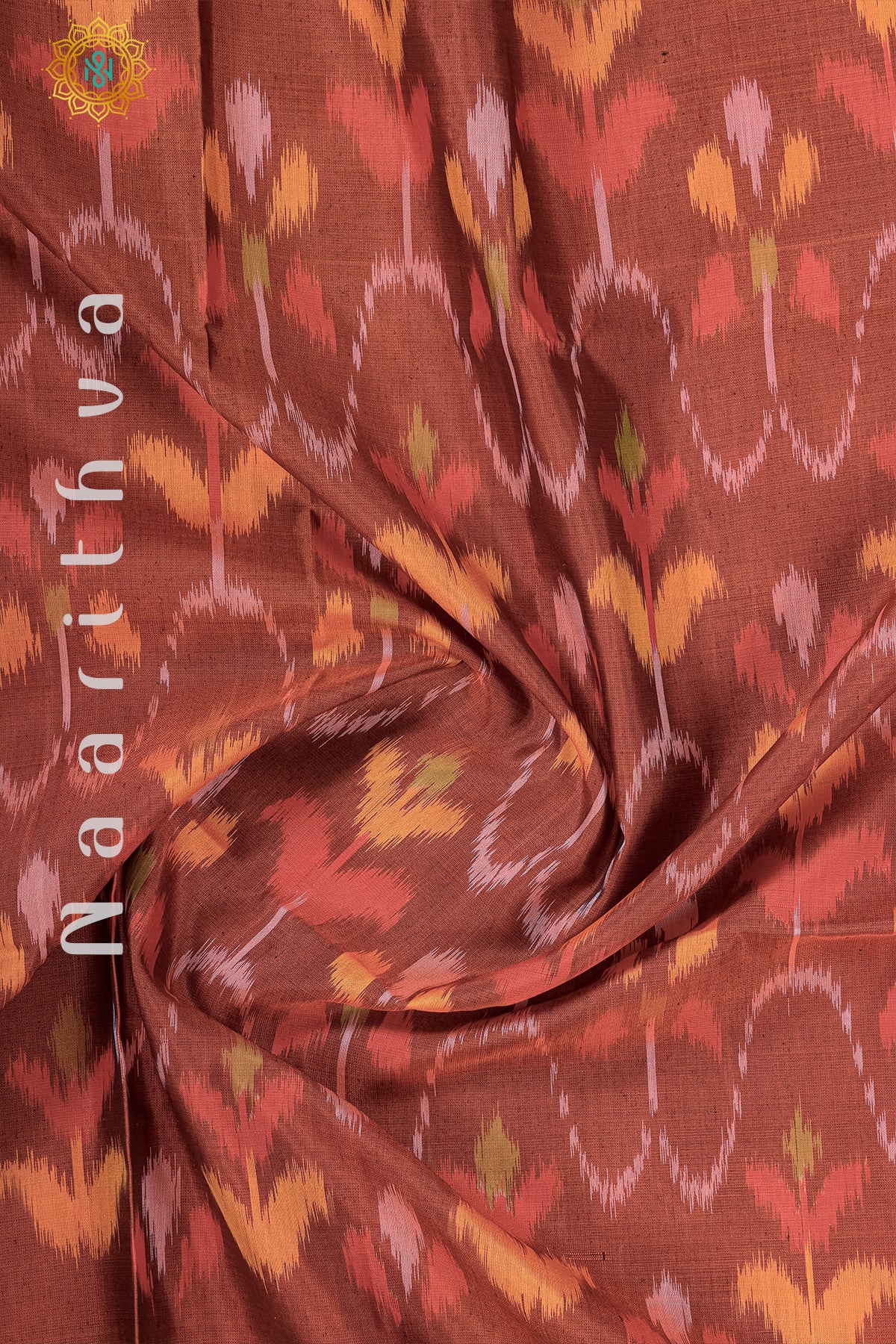 BROWN WITH GREEN - PURE IKAT SOFT SILK