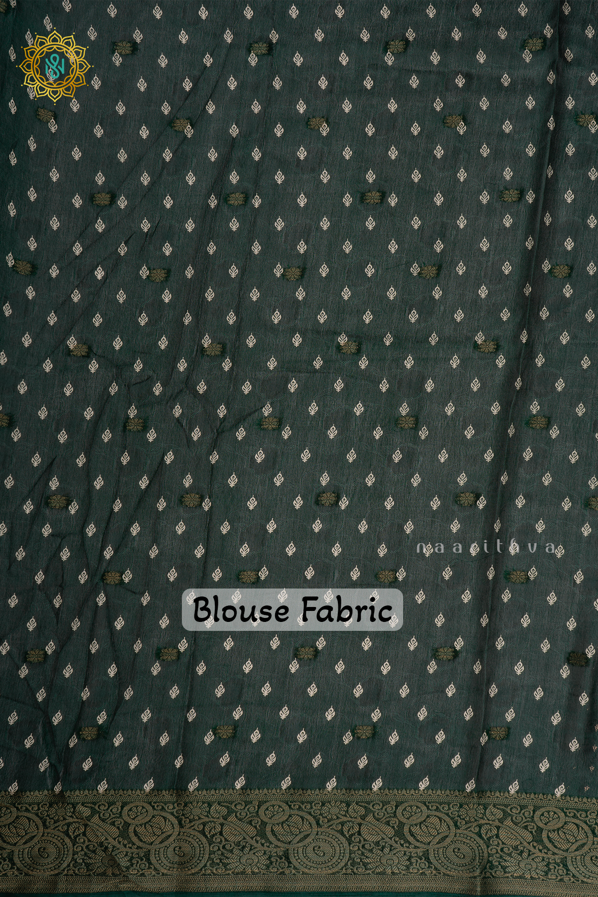 Green Semi Georgette Saree with Zari Buttas, Printed Body and Zari Border