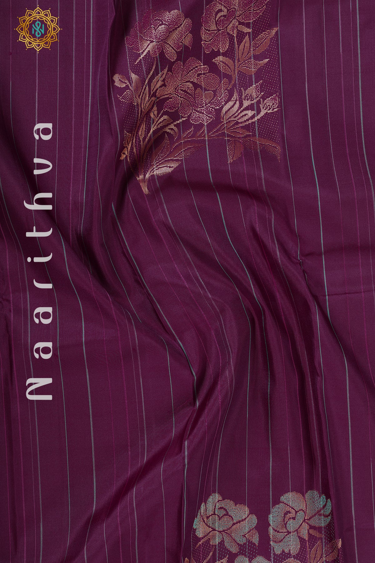 DEEP WINE WITH CYAN GREEN - PURE KANJIVARAM SILK WITH PURE ZARI