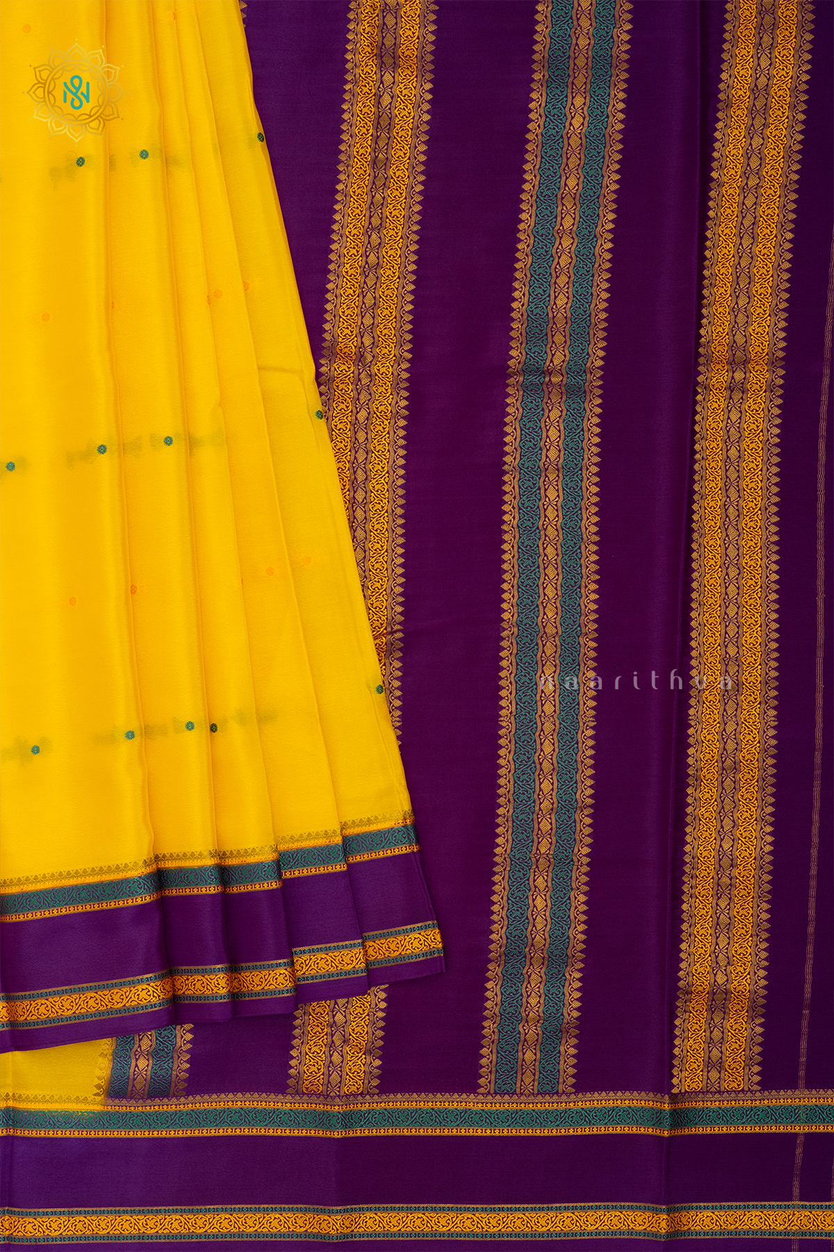 LIGHT YELLOW WITH PURPLE - PURE MYSORE CREPE SILK