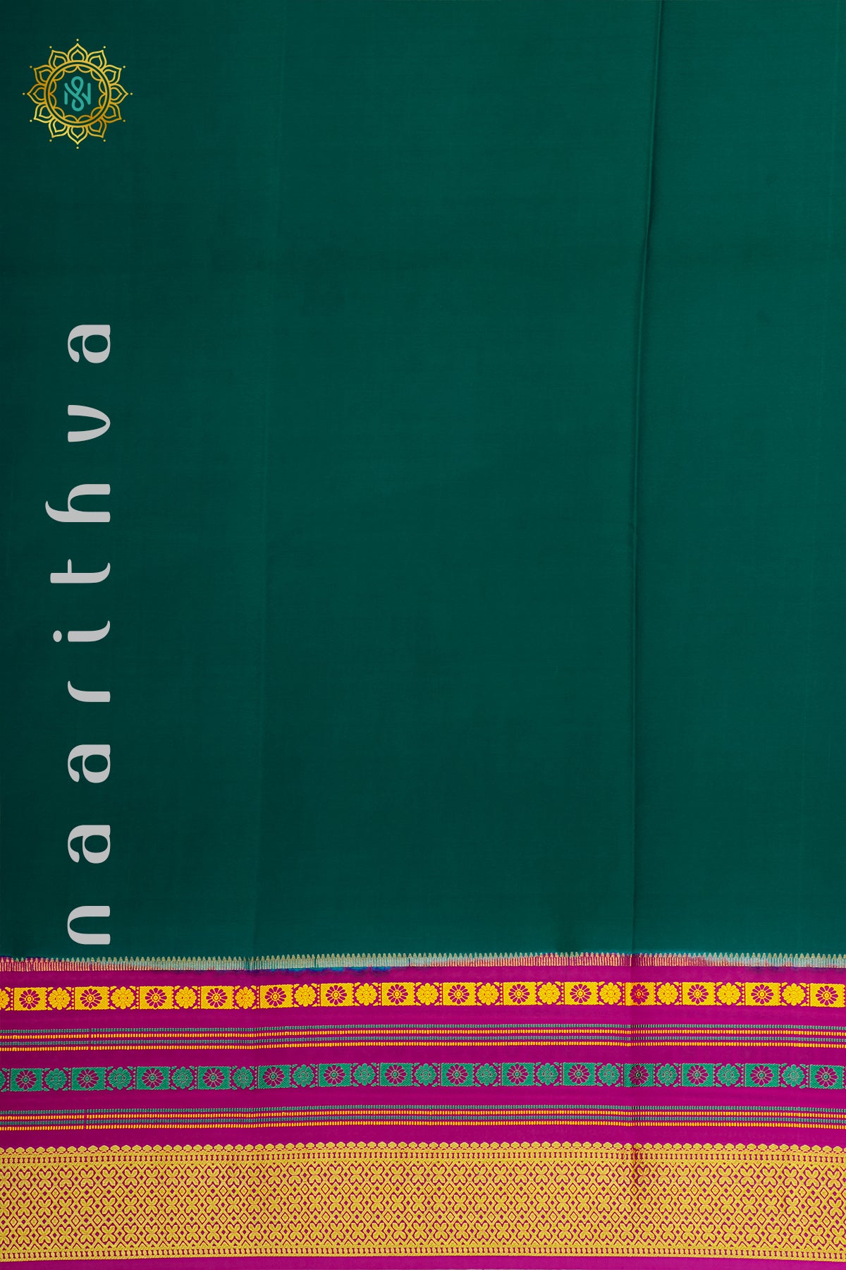 PEACOCK GREEN WITH PINK - PURE MYSORE CREPE SILK