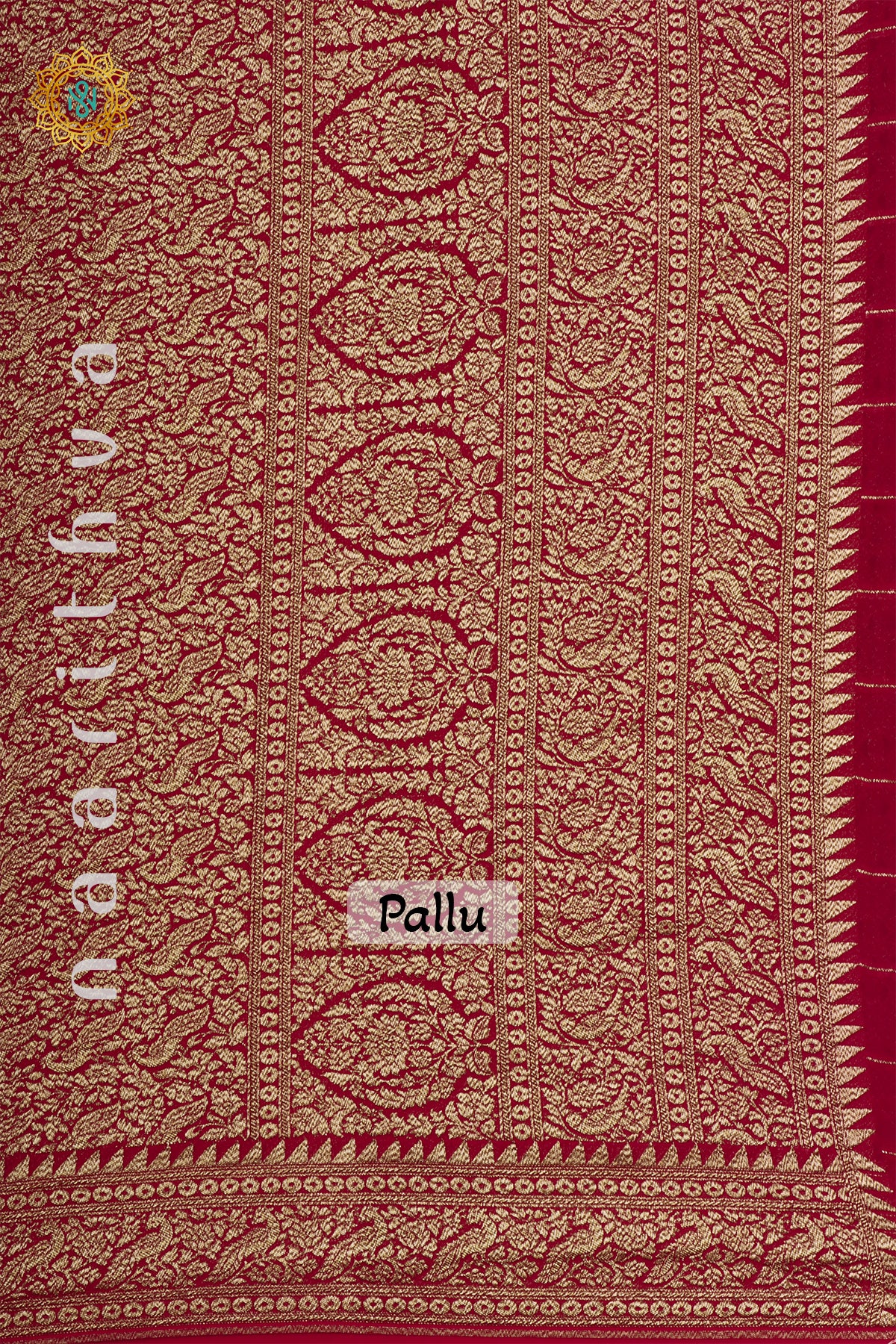 RED WITH BLUE - PURE BANARASI CREPE SILK