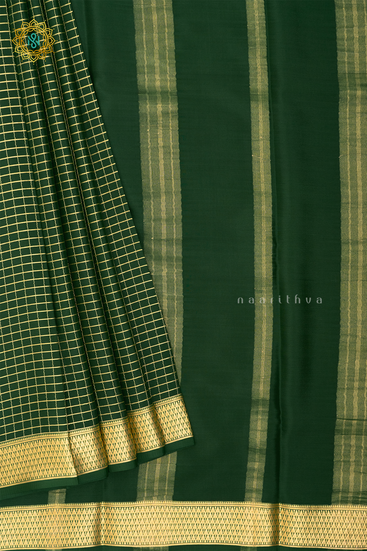 BOTTLE GREEN - PURE MYSORE CREPE SILK