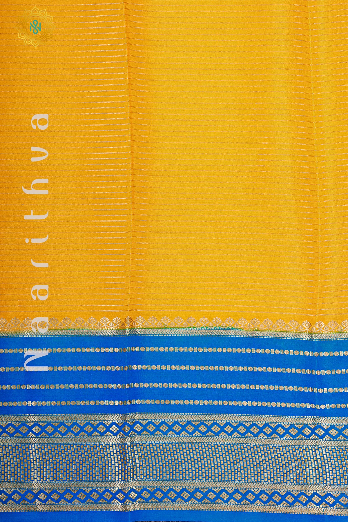 YELLOW WITH SKY BLUE - MYSORE CREPE SILK