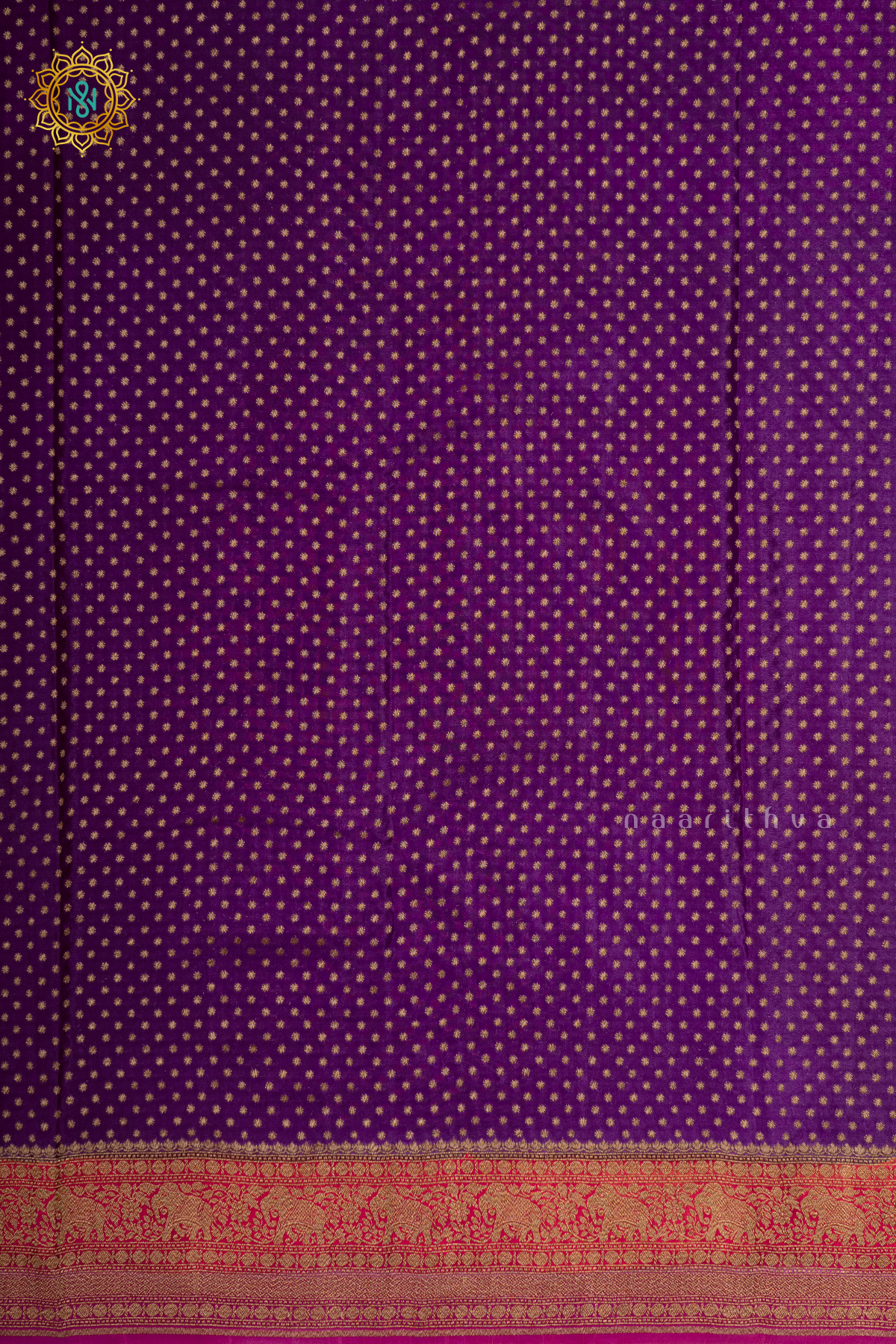 PURPLE WITH ORANGE & PINK - PURE BANARASI CREPE SILK