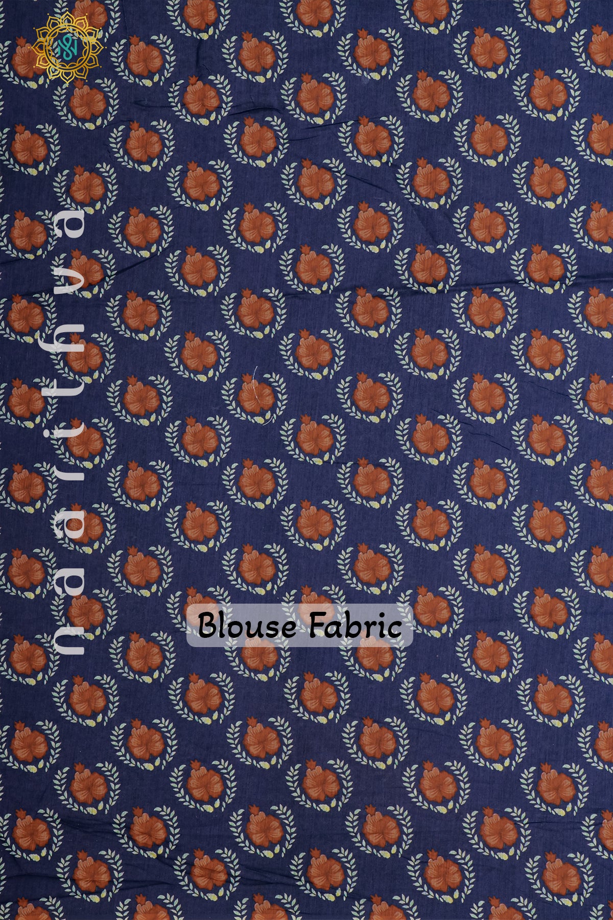 BLUE WITH RUST ORANGE - CHANDERI SILK COTTON