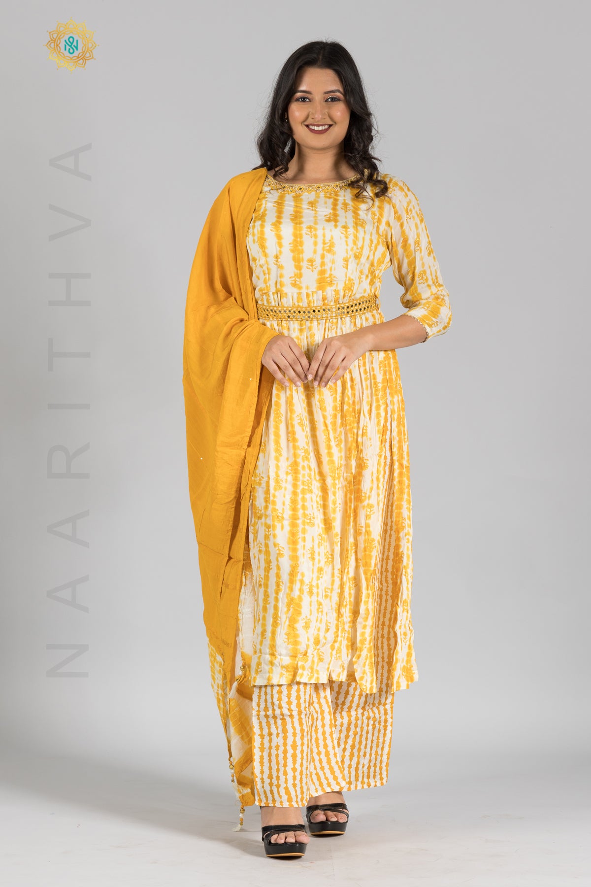 YELLOW & WHITE - PARTY WEAR NAYRA CUT SALWAR SUIT WITH PARALLEL CUT PANT & DUPATTA