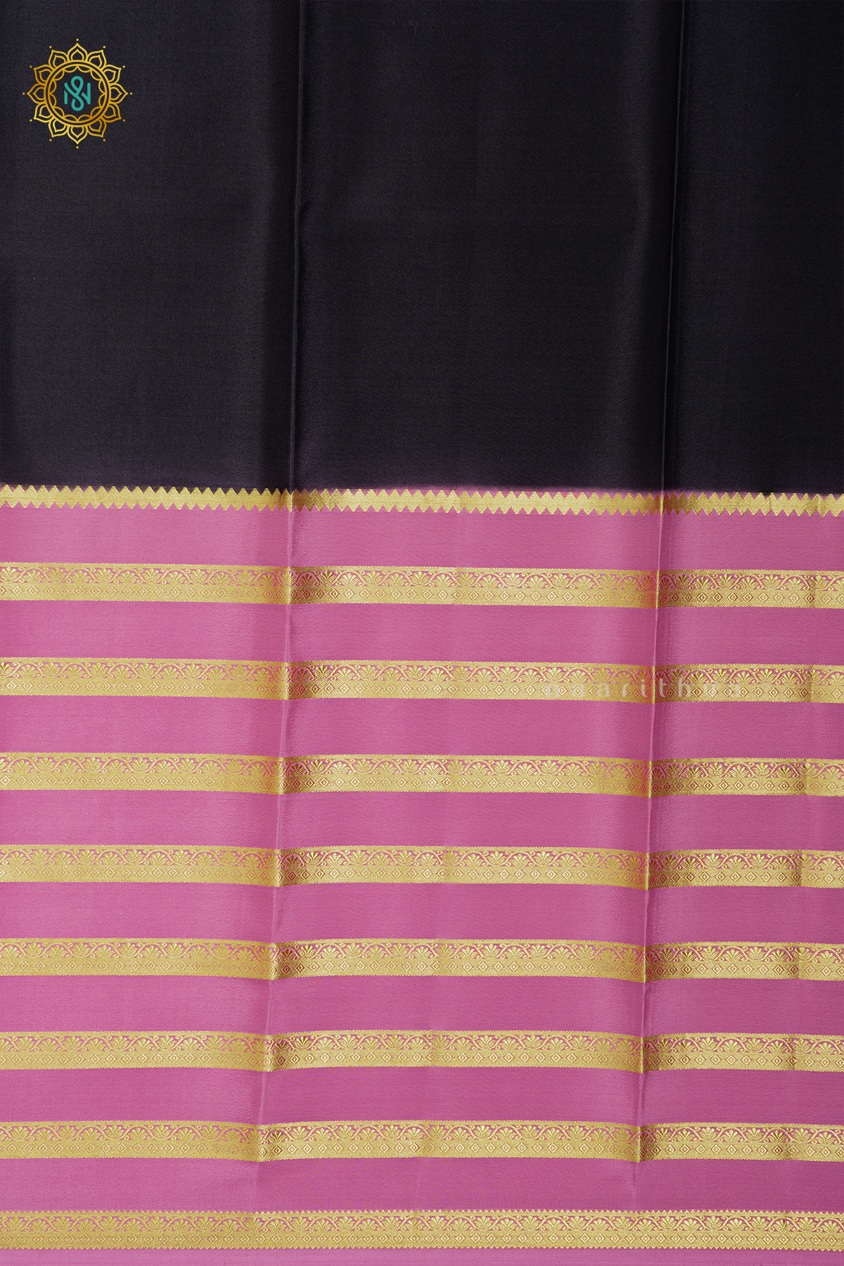 BLACK WITH PEACHISH PINK - PURE MYSORE CREPE SILK
