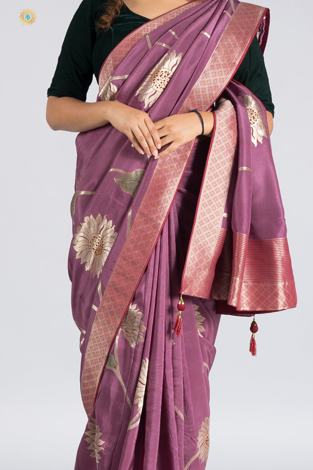 LILAC - DESIGNER DOLA SILK WITH ZARI WOVEN MOTIFS & SELF BLOUSE