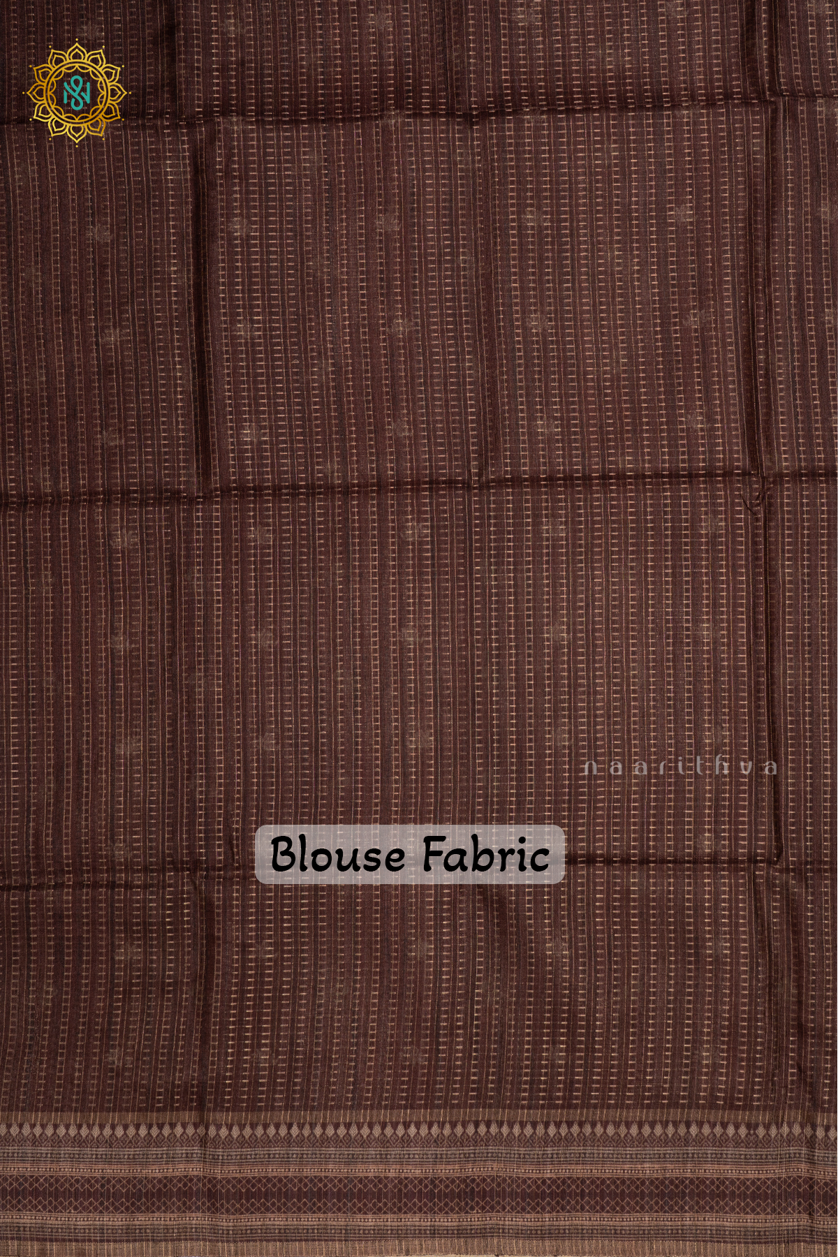 Peach With Brown Semi Tussar Silk Saree With Printed Body, Zari Stripes And Printed Border
