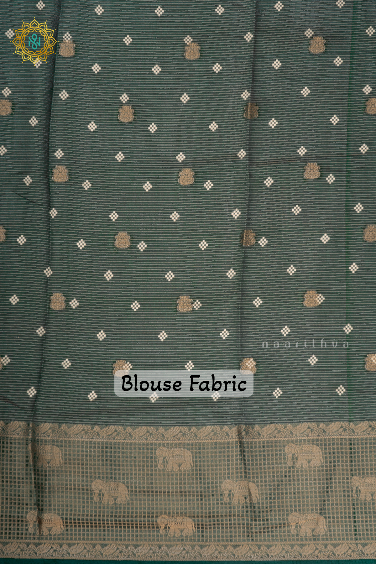 Green Semi Georgette Saree With Zari Stripes & Buttas On The Body With Zari Border