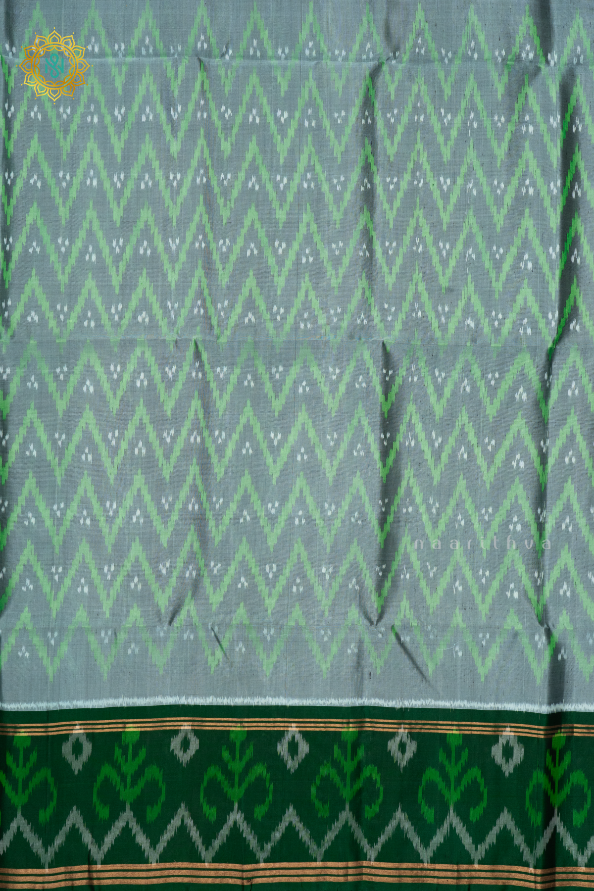 GREY WITH BOTTLE GREEN - PURE KANJIVARAM IKAT SOFT SILK