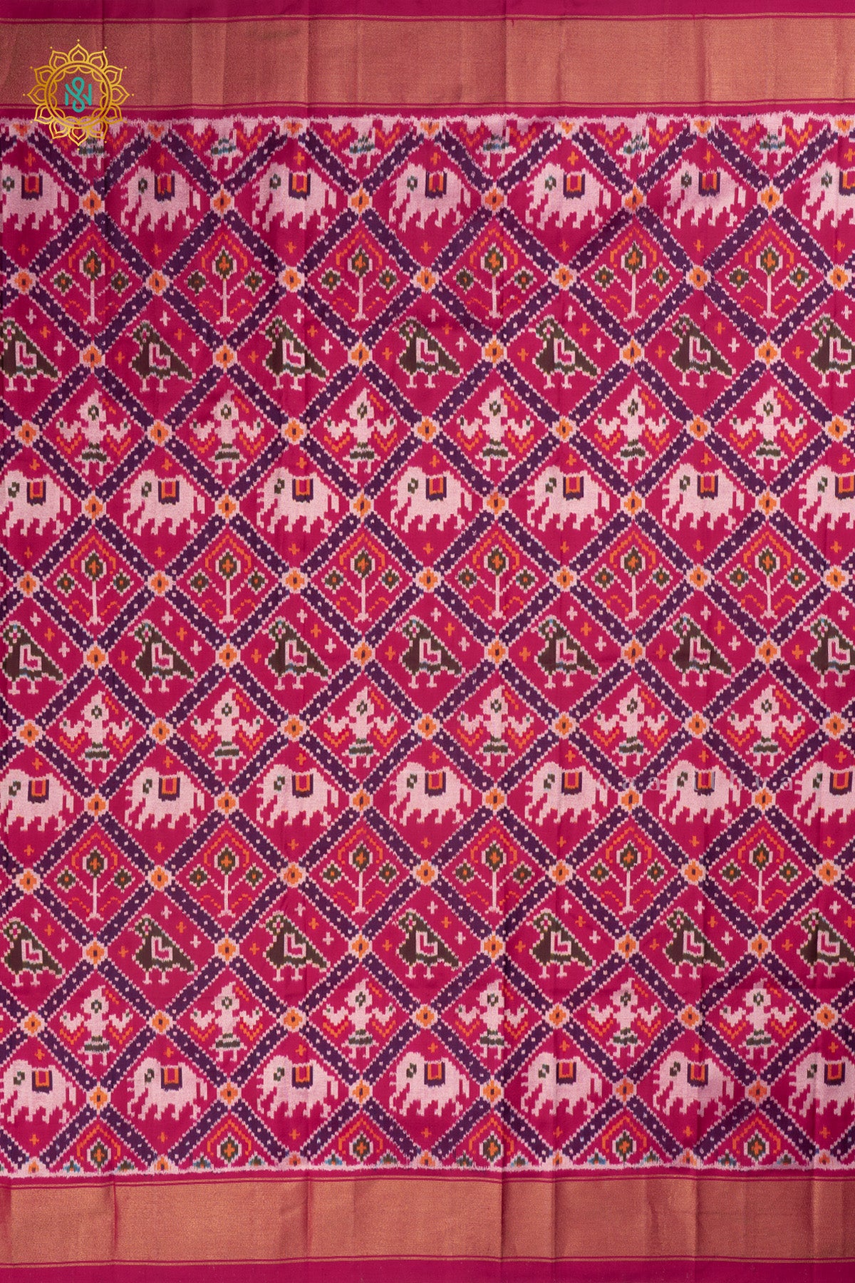 Rani Pink Ikkat Pure Silk Bit All-Over Ikat-Woven Body