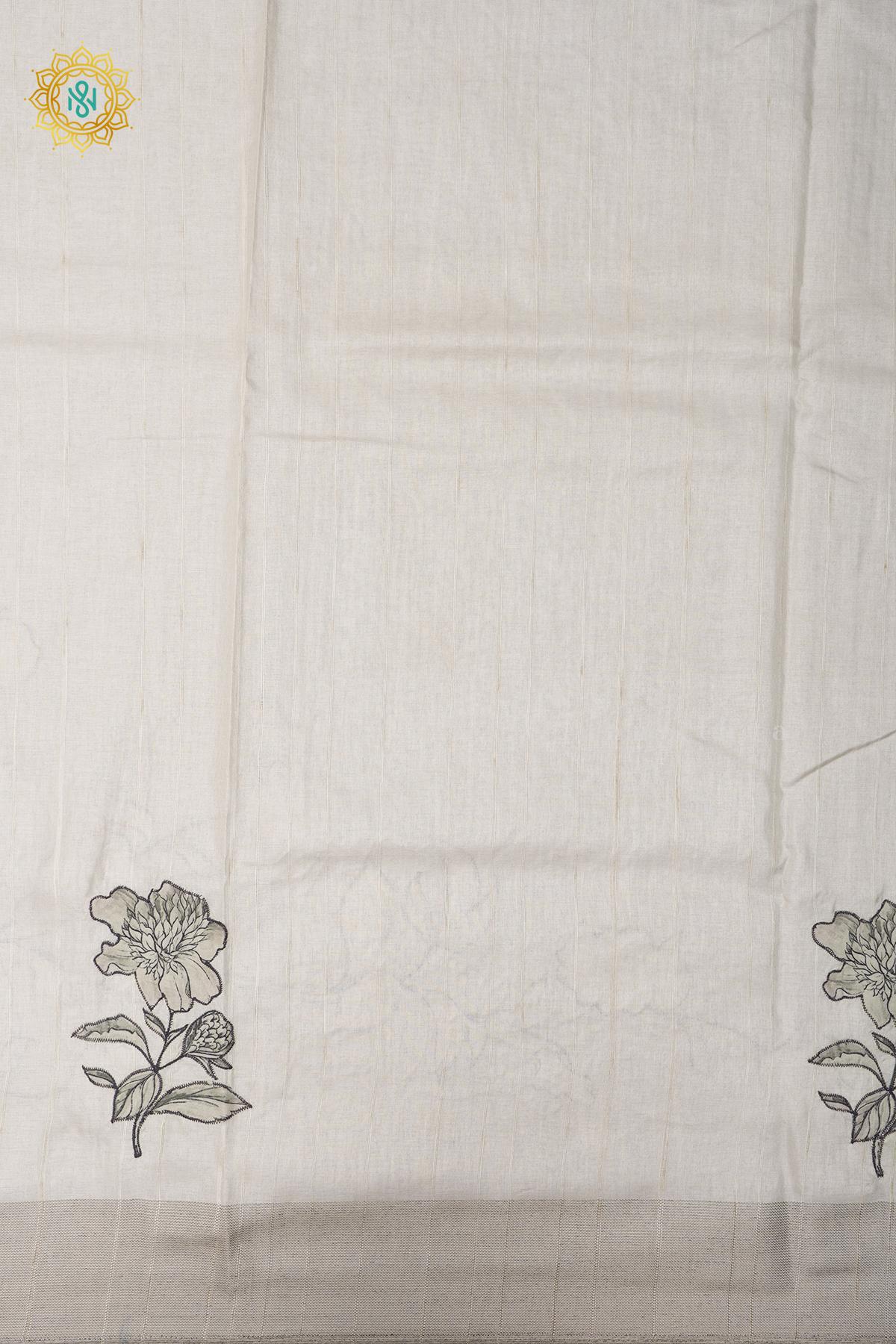 WHITE - SEMI TUSSAR WITH APPLIQUE WORK